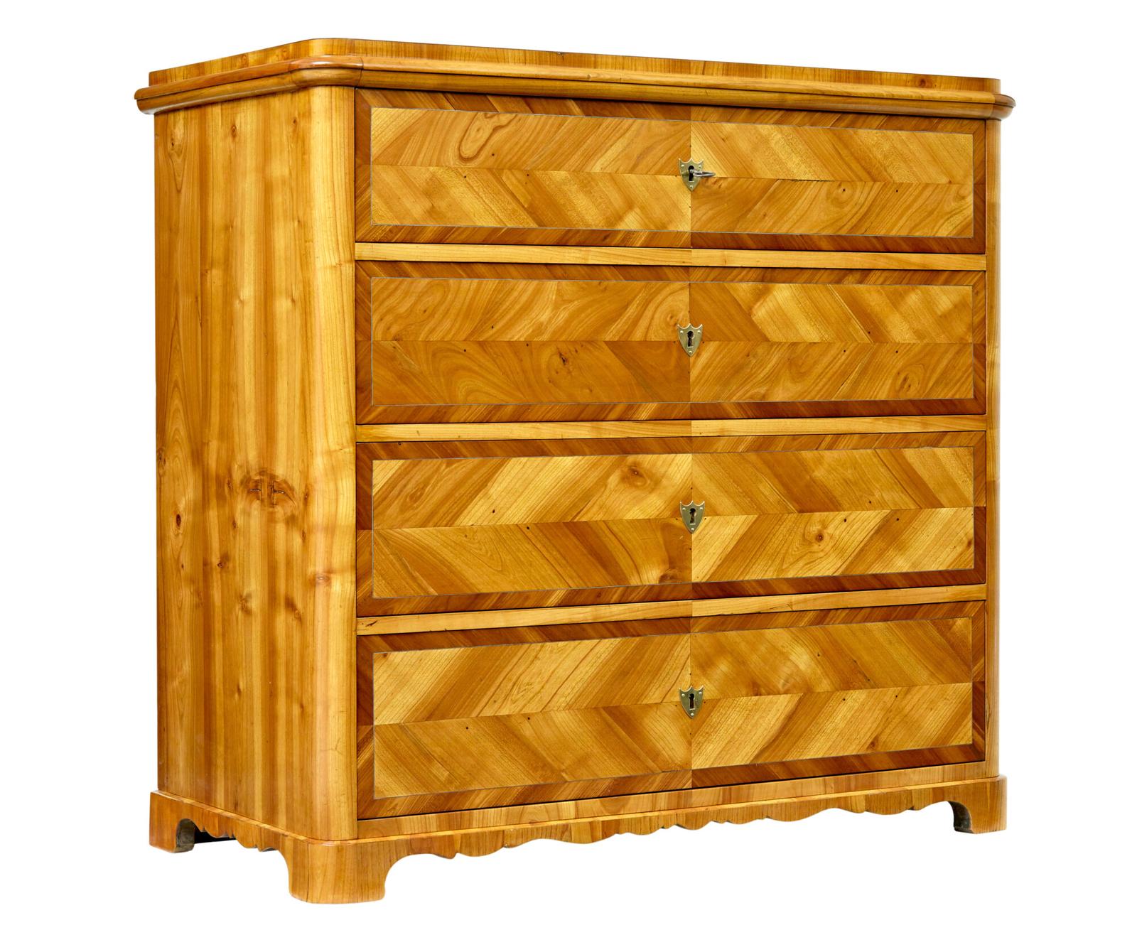 Mid 19th Century Scandinavian Inlaid Elm Chest of Drawers (1 of 13)