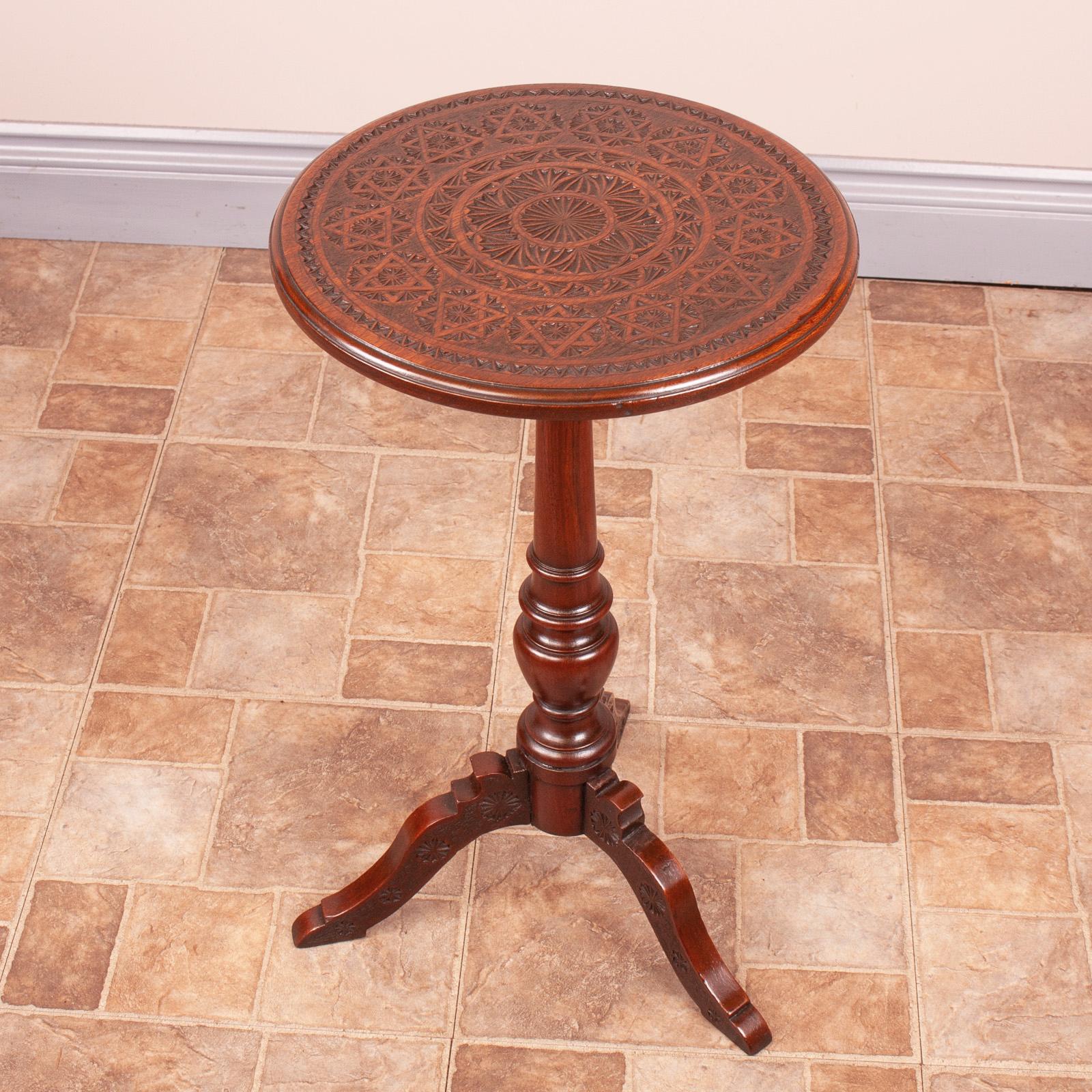 Anglo-indian Chip Carved Teak Wine Table (1 of 8)