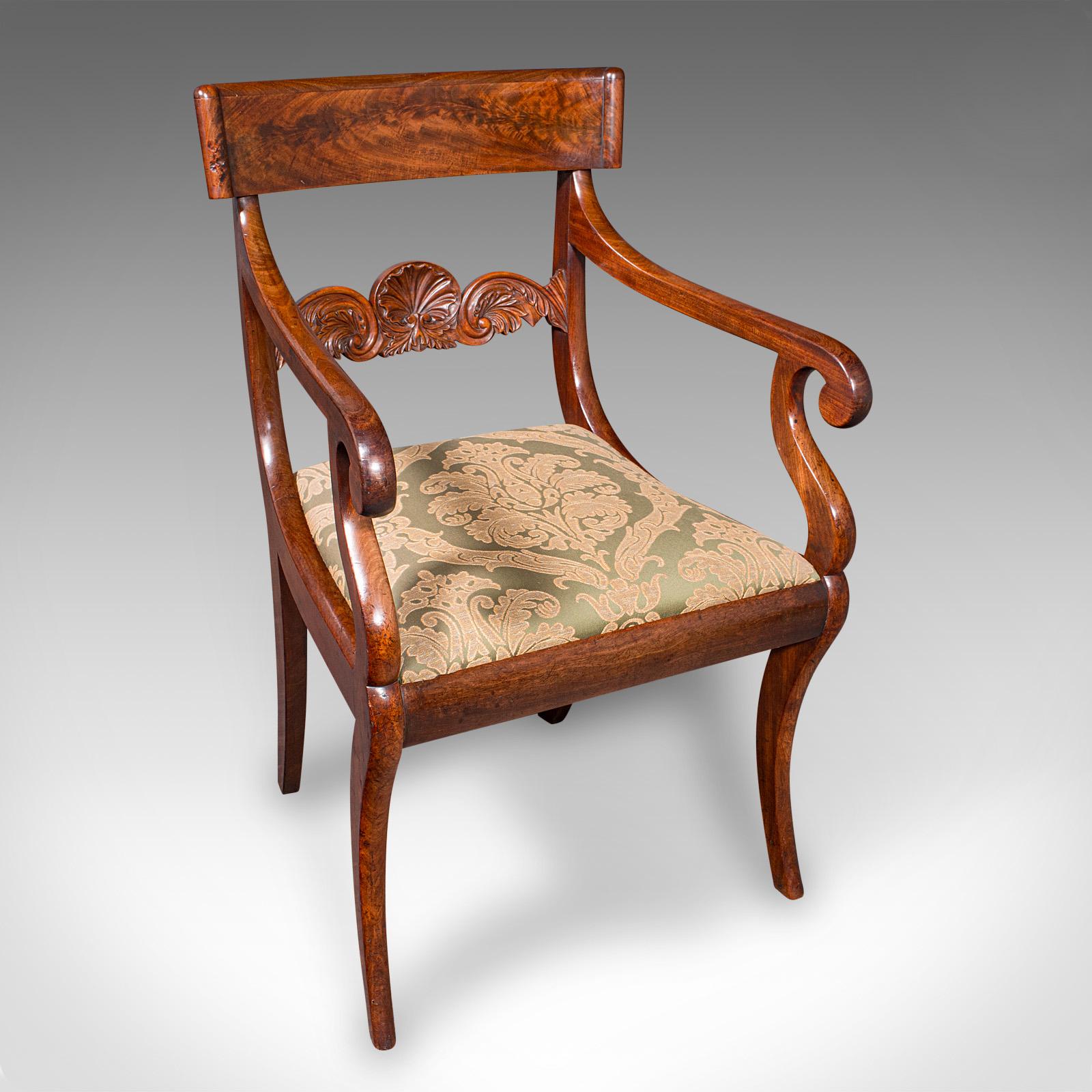 Antique Elbow Chair, English Drawing Room Seat, Study, Bedroom Armchair, Regency (1 of 12)