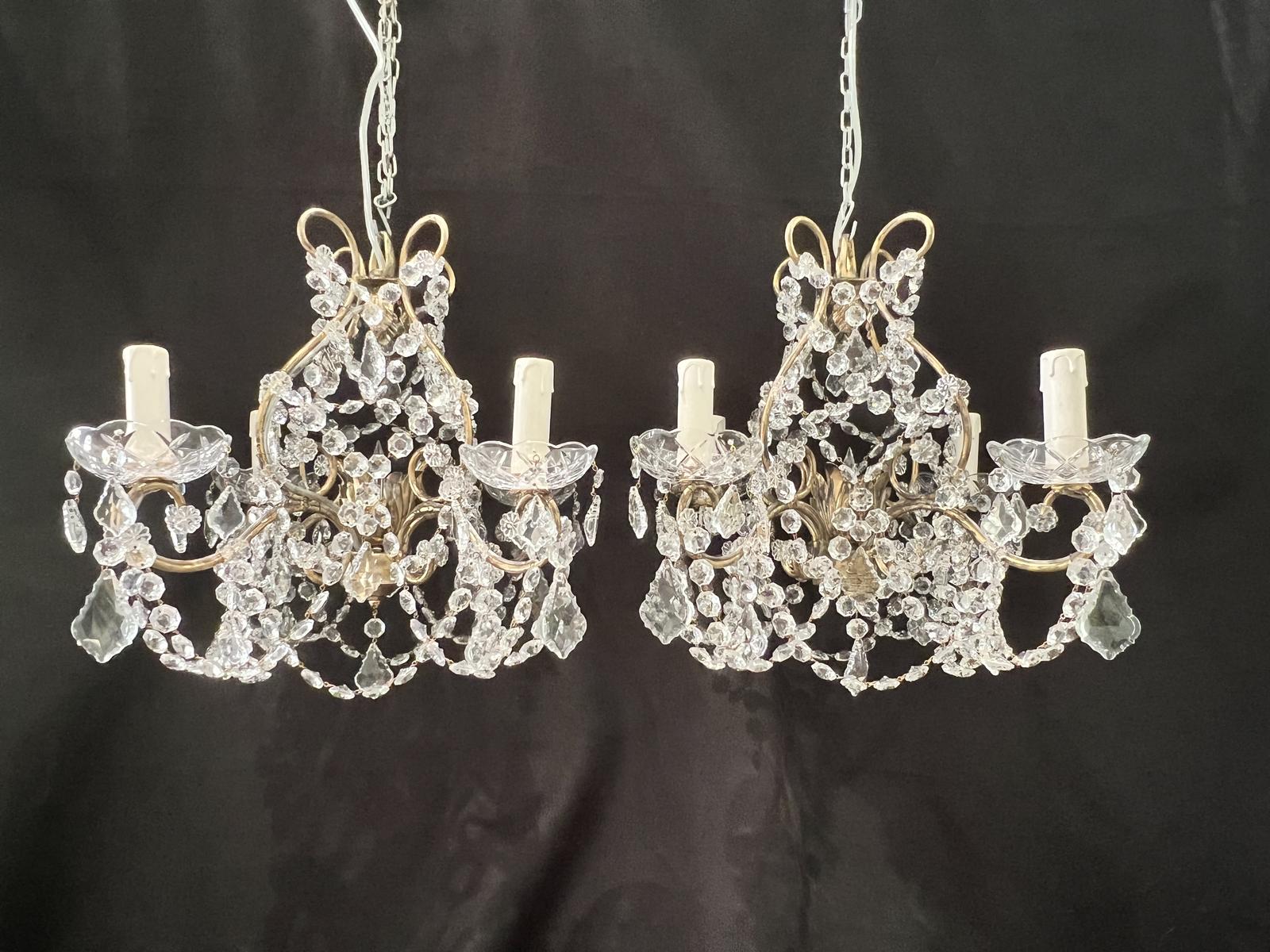 Pair of Gilt Florentine Four Light Antique Crystal Chandeliers (1 of 11)