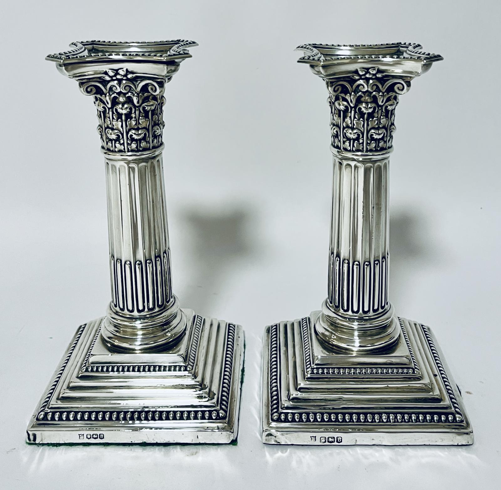 Pair of Antique Corinthian Column Silver Candlesticks (1 of 11) Pair of Antique Corinthian Column Silver Candlesticks (1 of 11)