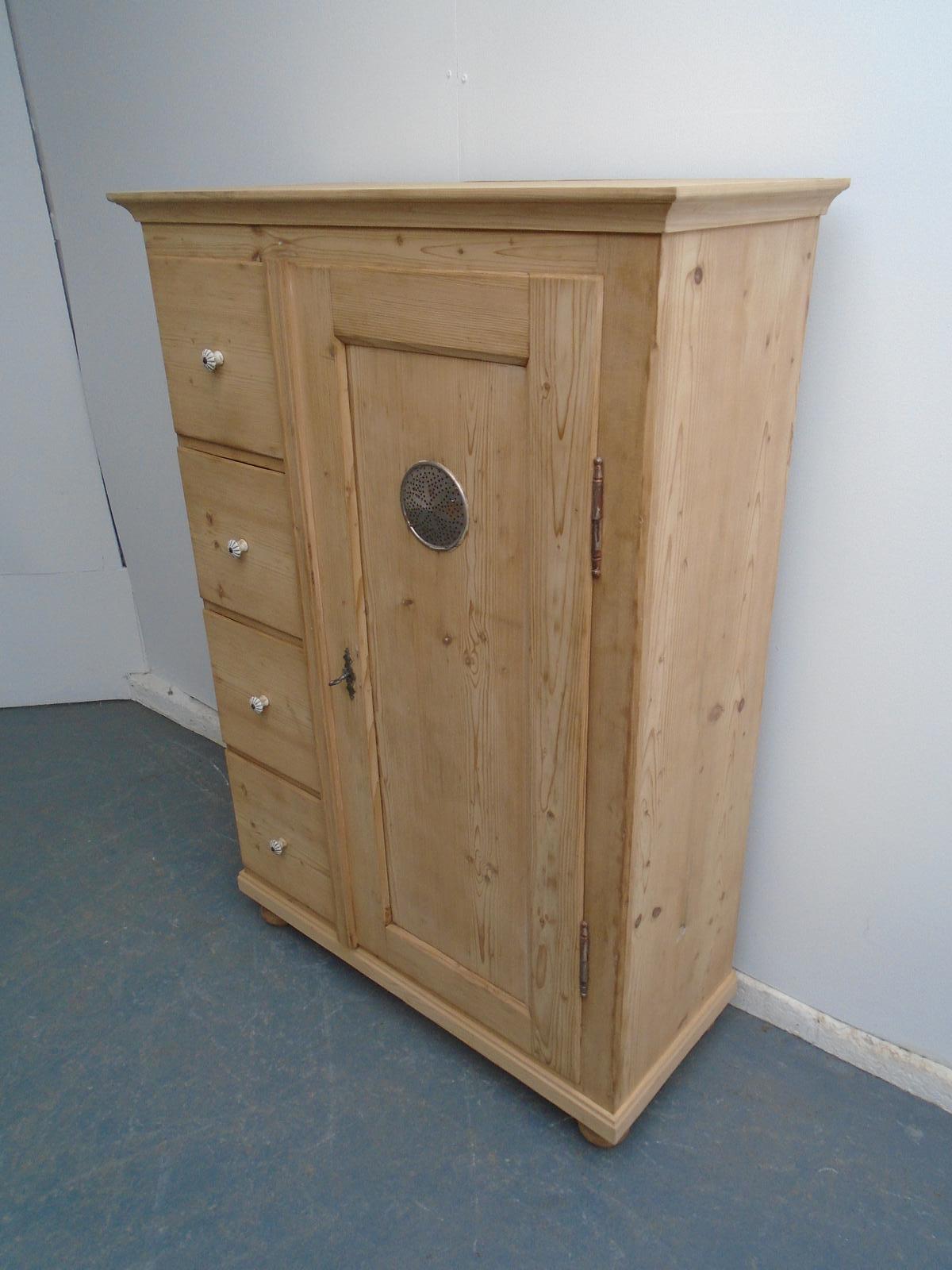 Victorian Antique Pine Ceramic Handle 4 Drawer Food Cupboard to wax / paint (1 of 11)