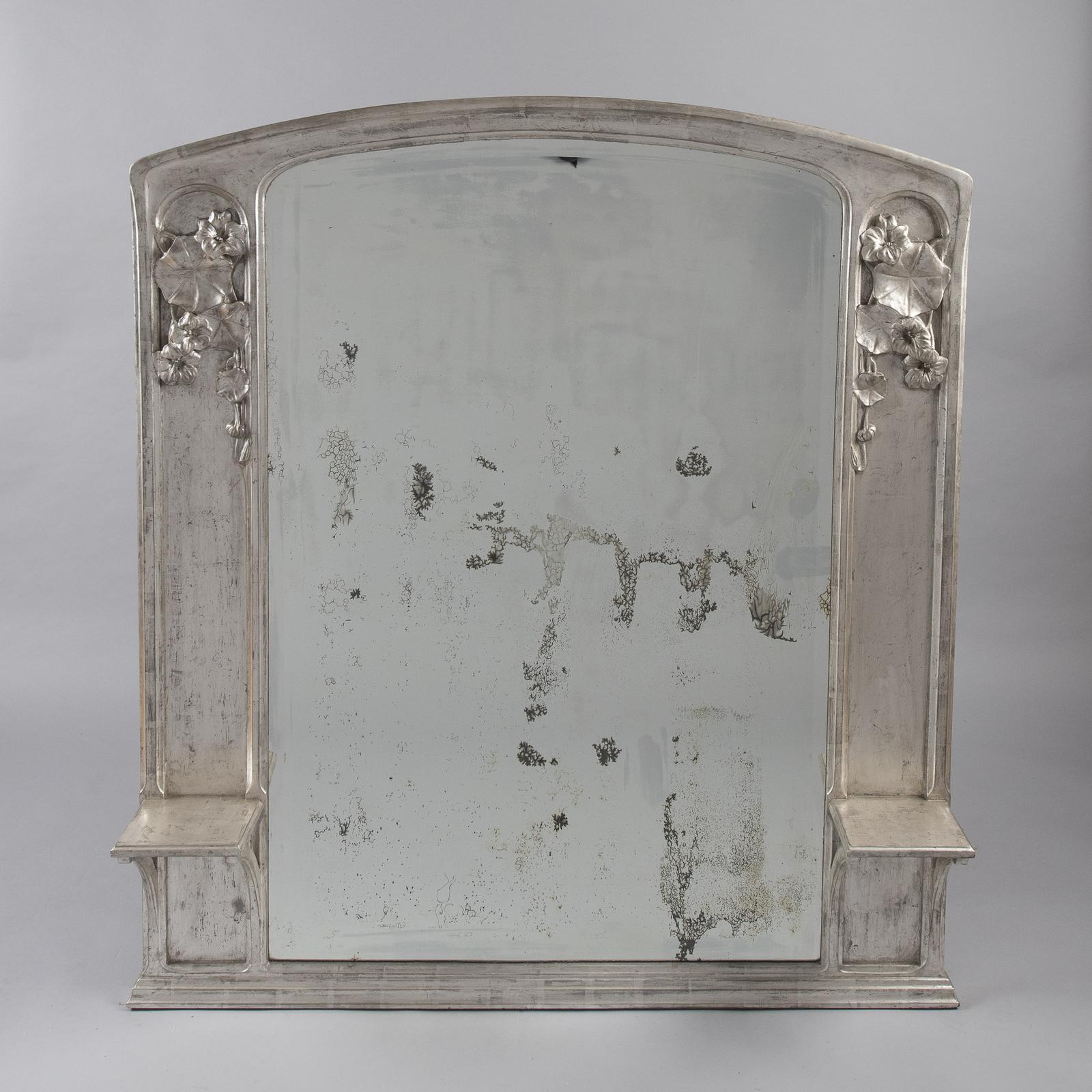 Large French Art Nouveau Silvered Overmantle Mirror (1 of 7) Large French Art Nouveau Silvered Overmantle Mirror (1 of 7)