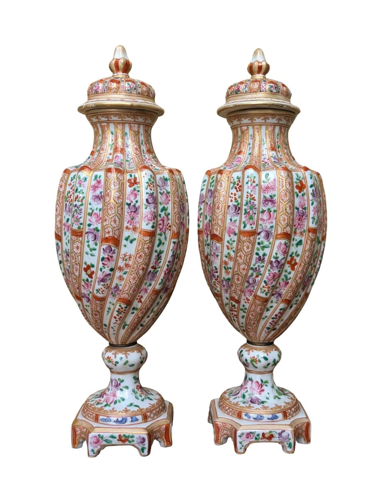 Antique Pair Edme Samson Lidded Vases Famille Rose (1 of 12) Antique Pair Edme Samson Lidded Vases Famille Rose (1 of 12)