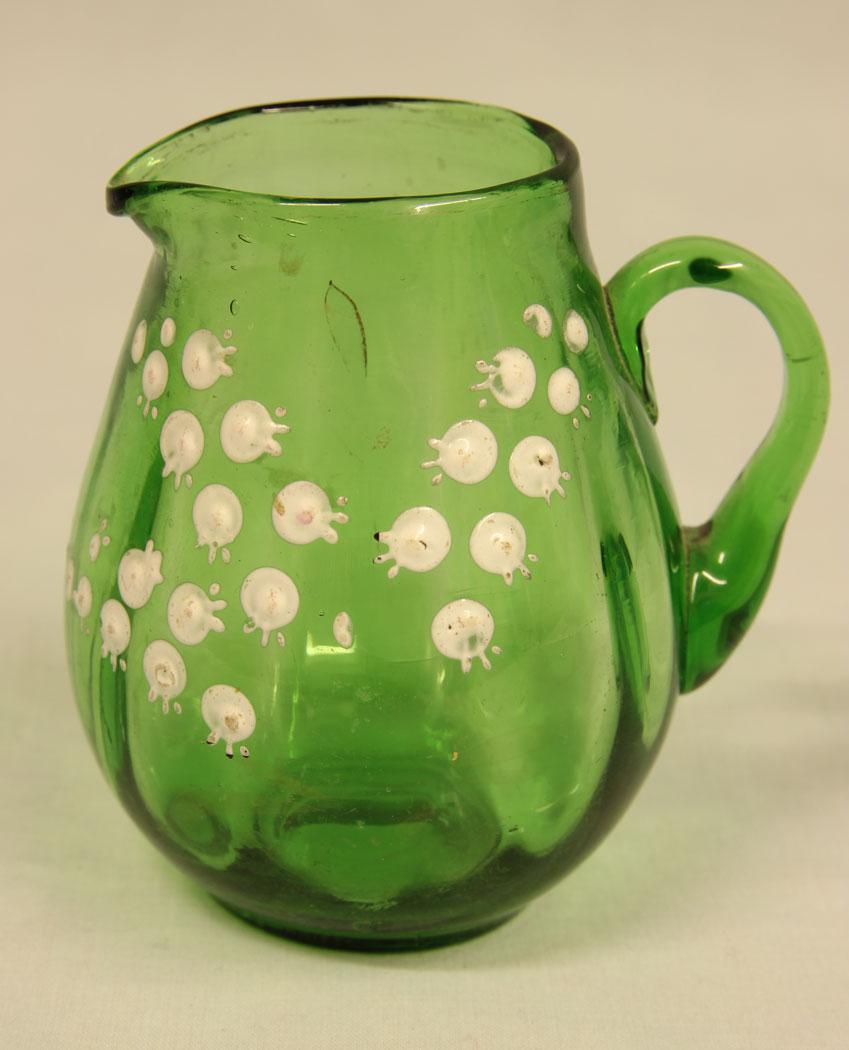 Late Victorian Green Glass Decorated Small Jug (1 of 4)