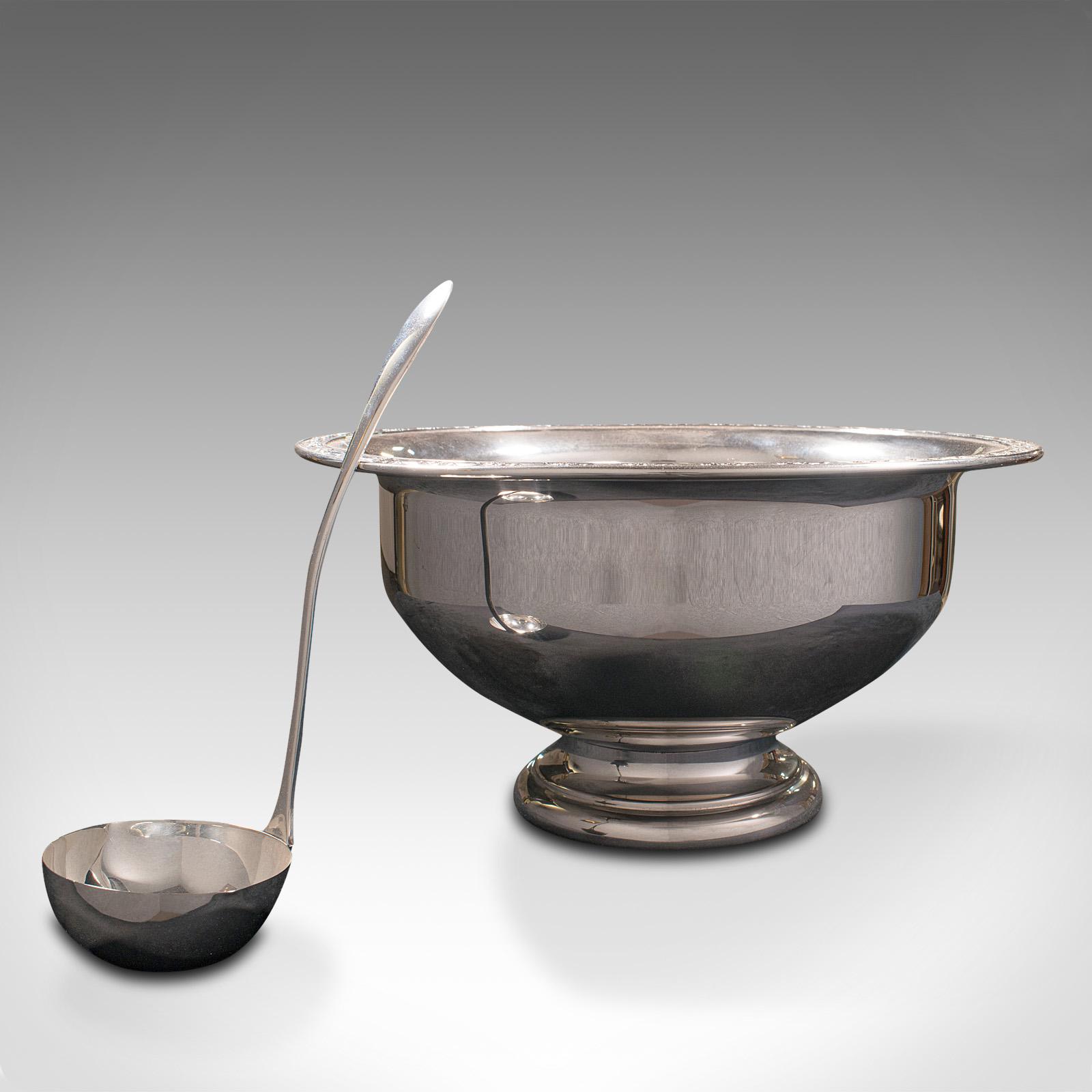 Vintage Punch Bowl, American, Silver Plate, Serving Dish, Spoon, Mid 20th Century (1 of 9)