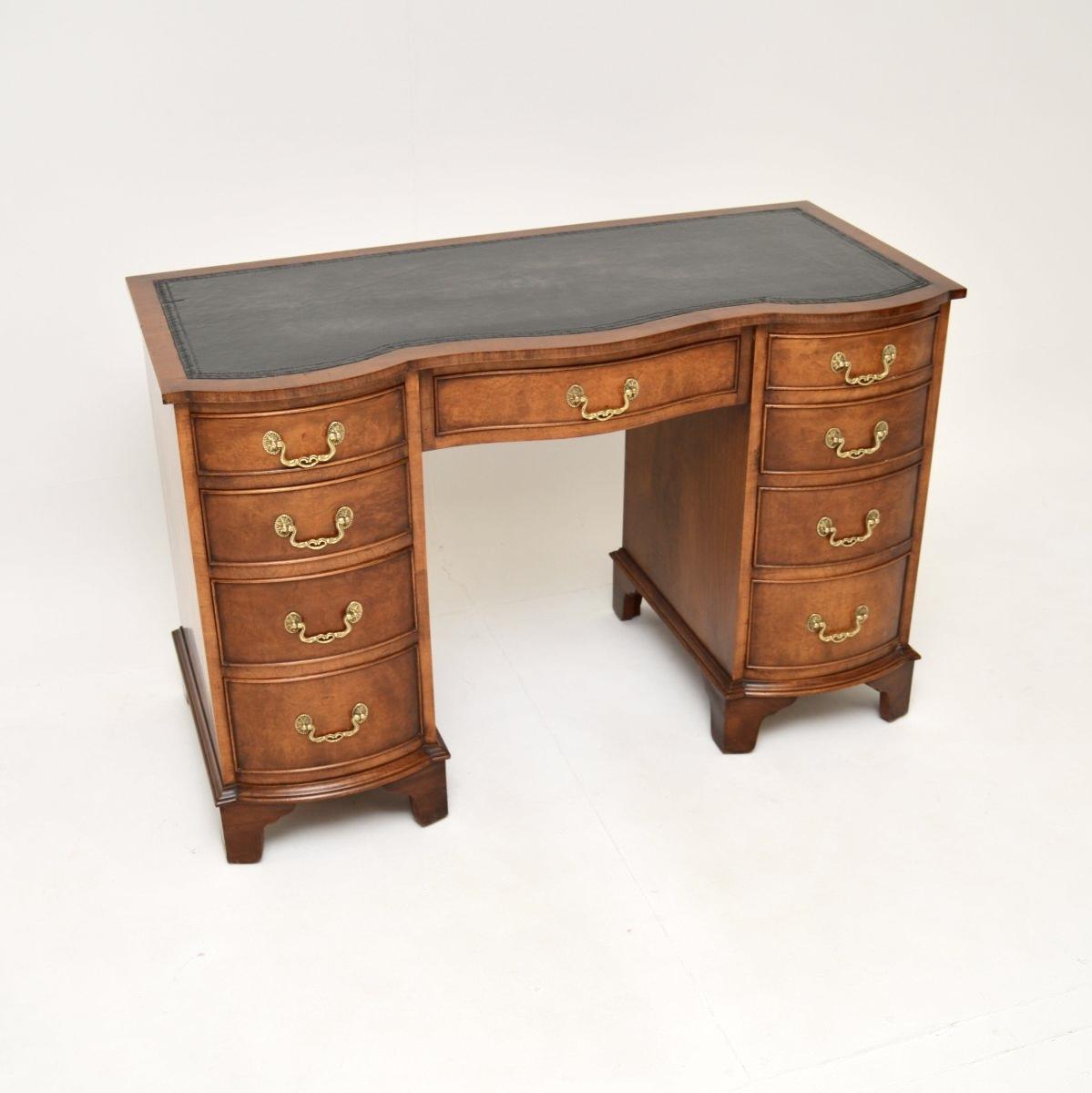Antique Burr Walnut Leather Top Pedestal Desk (1 of 10) Antique Burr Walnut Leather Top Pedestal Desk (1 of 10)