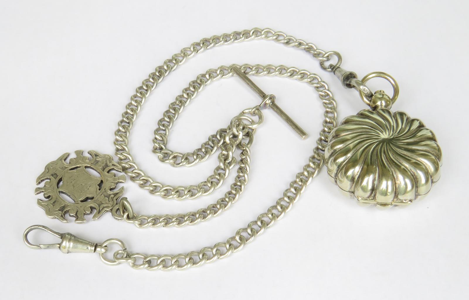 Antique Silver Double Pocket Watch Albert Chain & Sovereign Holder (1 of 5) Antique Silver Double Pocket Watch Albert Chain & Sovereign Holder (1 of 5)
