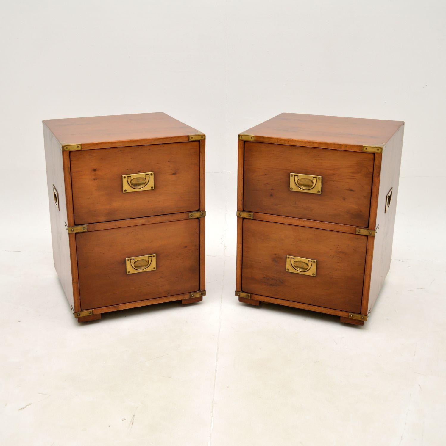 Pair of Yew Wood Military Campaign Bedside Chests (1 of 10) Pair of Yew Wood Military Campaign Bedside Chests (1 of 10)