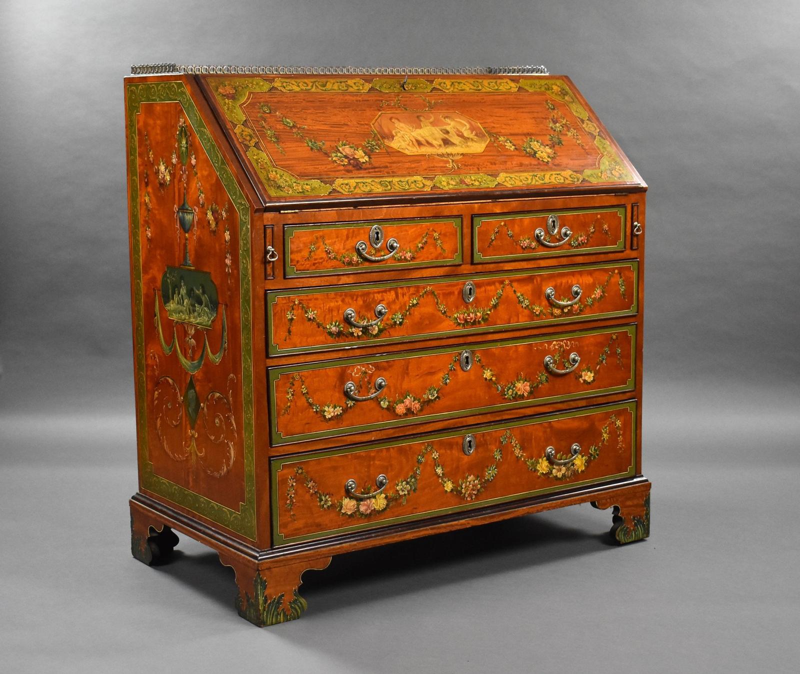 Edwardian Hand Painted Satinwood Bureau (1 of 21)