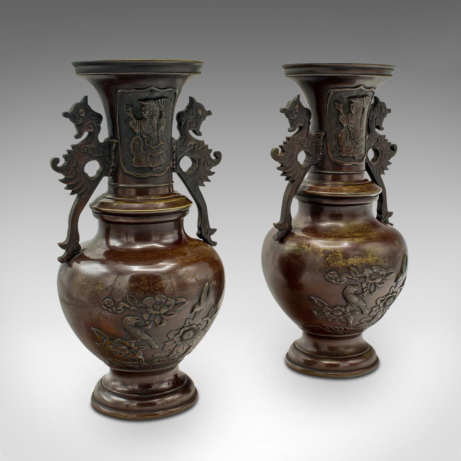 Pair of Antique Decorative Urns, Japanese, Bronze, Vase, Edo Period, Victorian (1 of 12)