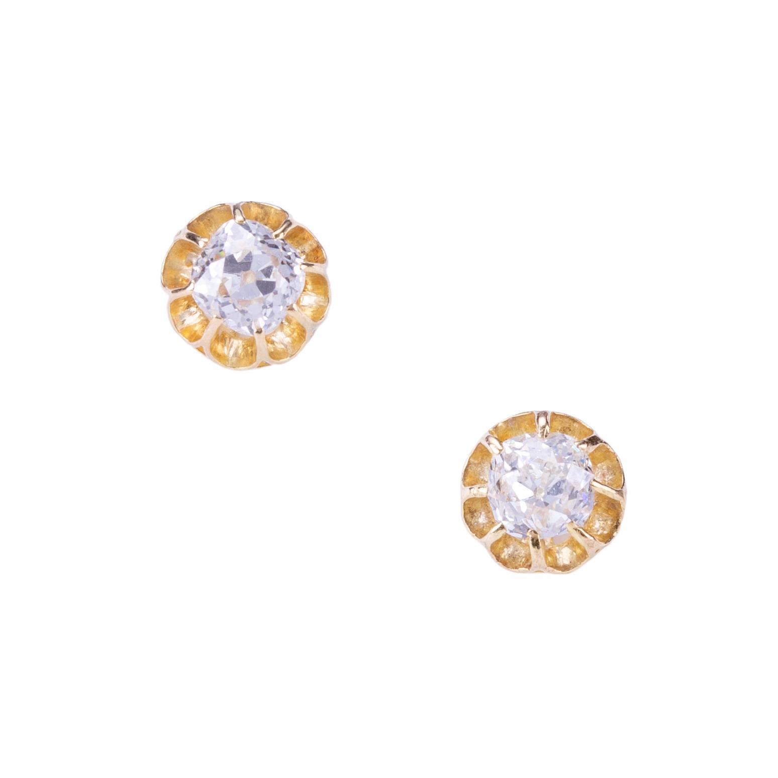 Antique Victorian 1.10 Carat Cushion Diamond Solitaire Earrings c.1860 (1 of 4) Antique Victorian 1.10 Carat Cushion Diamond Solitaire Earrings c.1860 (1 of 4)