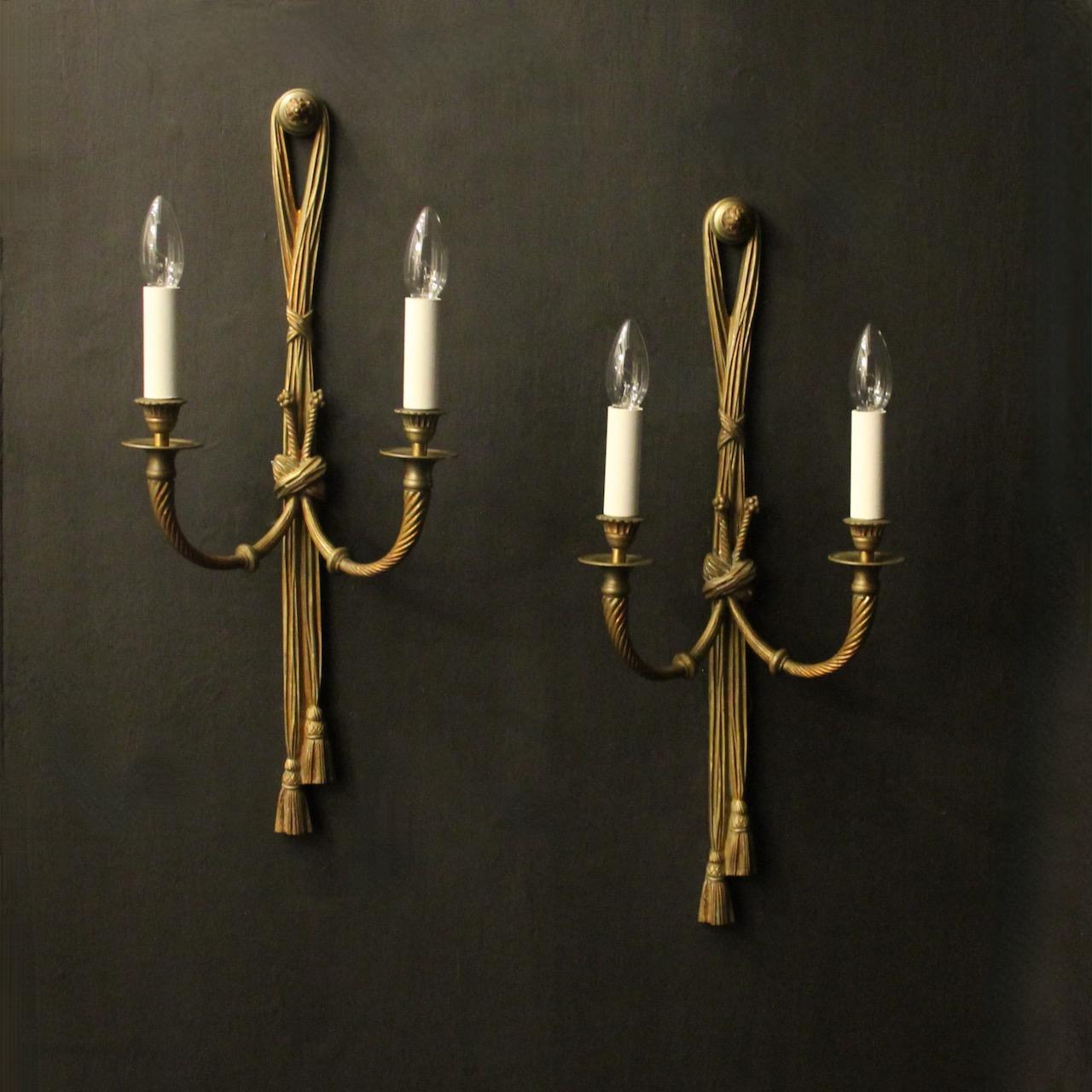French Pair of Bronze Twin Arm Rope Wall Lights (1 of 10) French Pair of Bronze Twin Arm Rope Wall Lights (1 of 10)