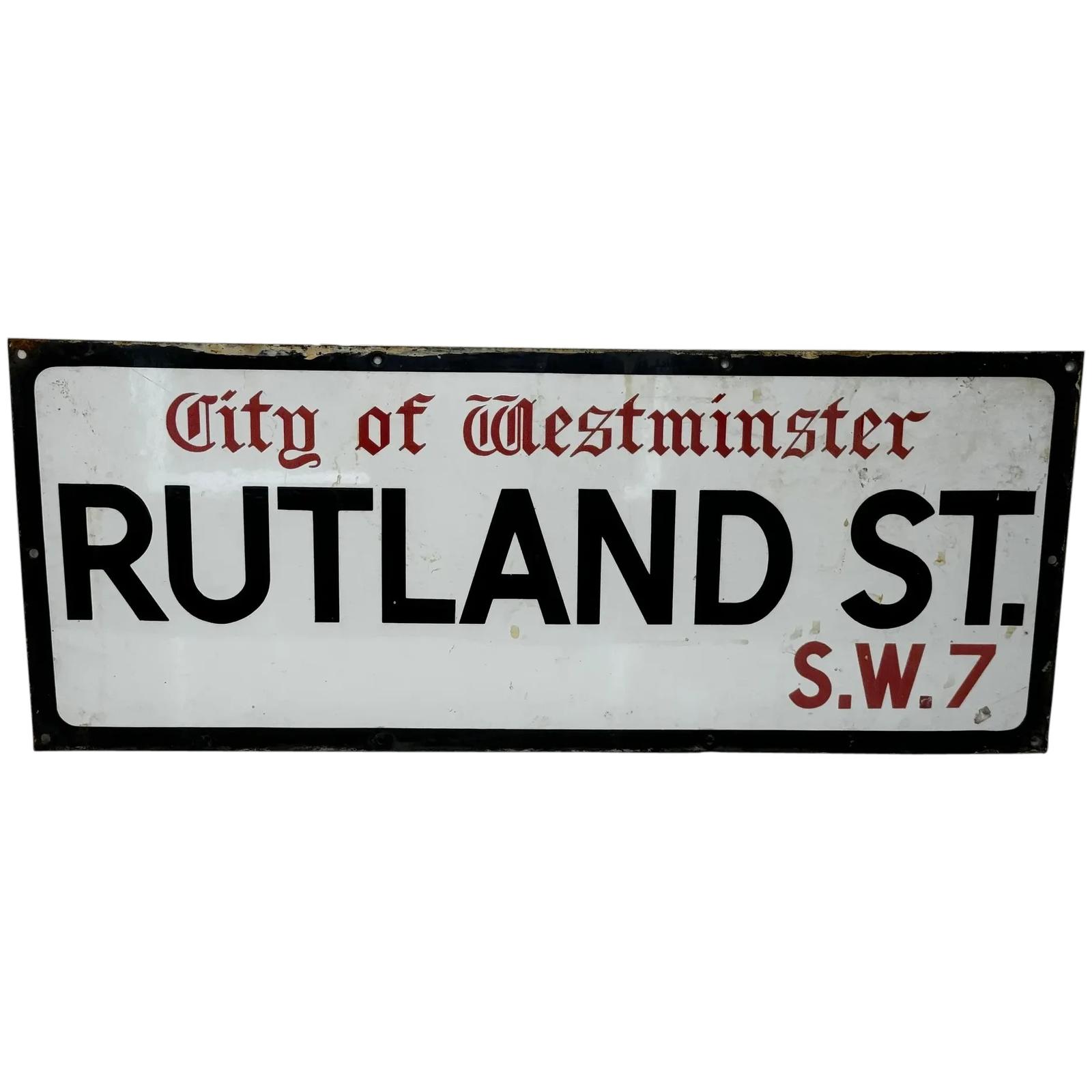 Enamel London Road Sign City of Westminster Rutland Street Knightsbridge SW7 (1 of 33) Enamel London Road Sign City of Westminster Rutland Street Knightsbridge SW7 (1 of 33)