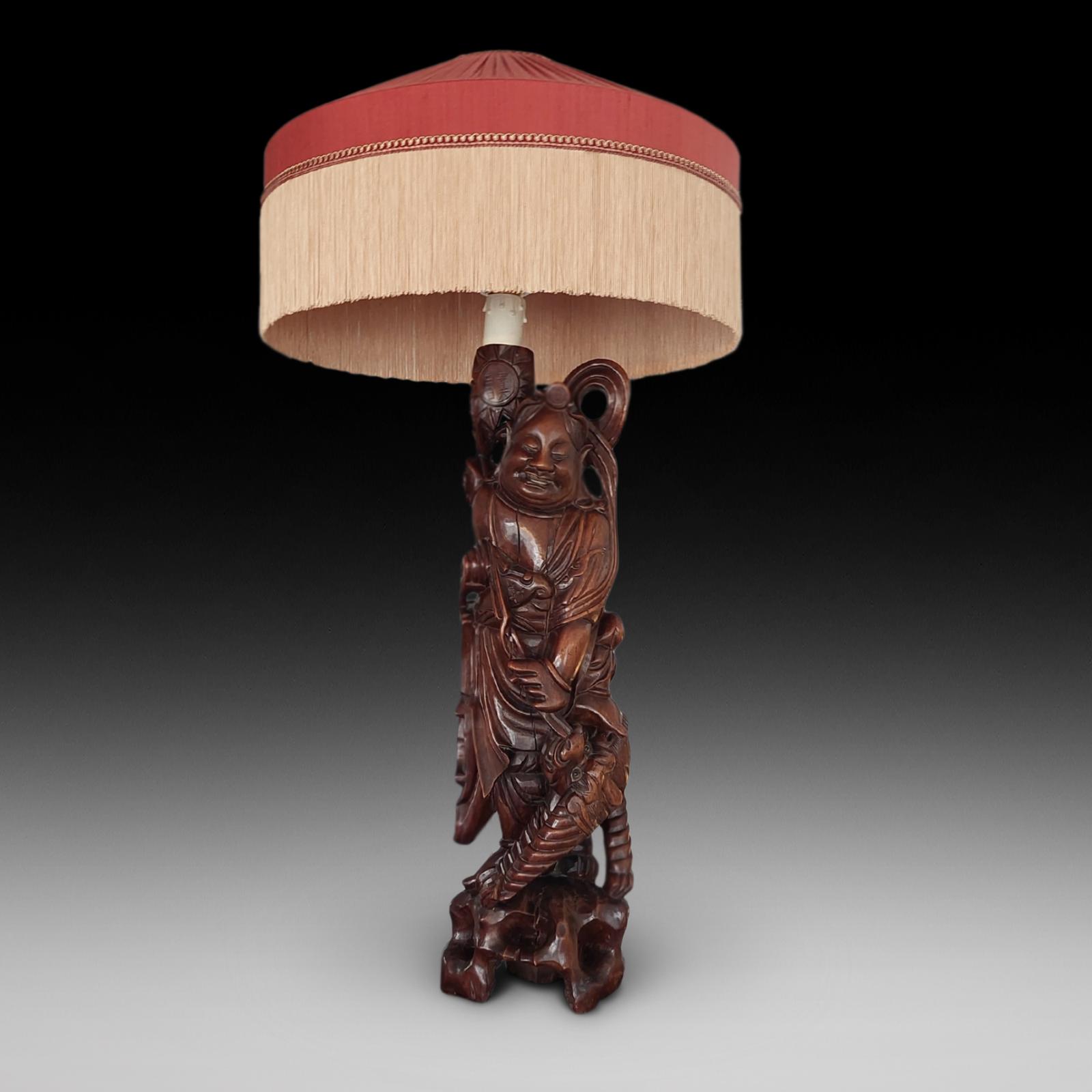Early 20th Century Large Chinese Rootwood Carved Figural Lamp (1 of 5)