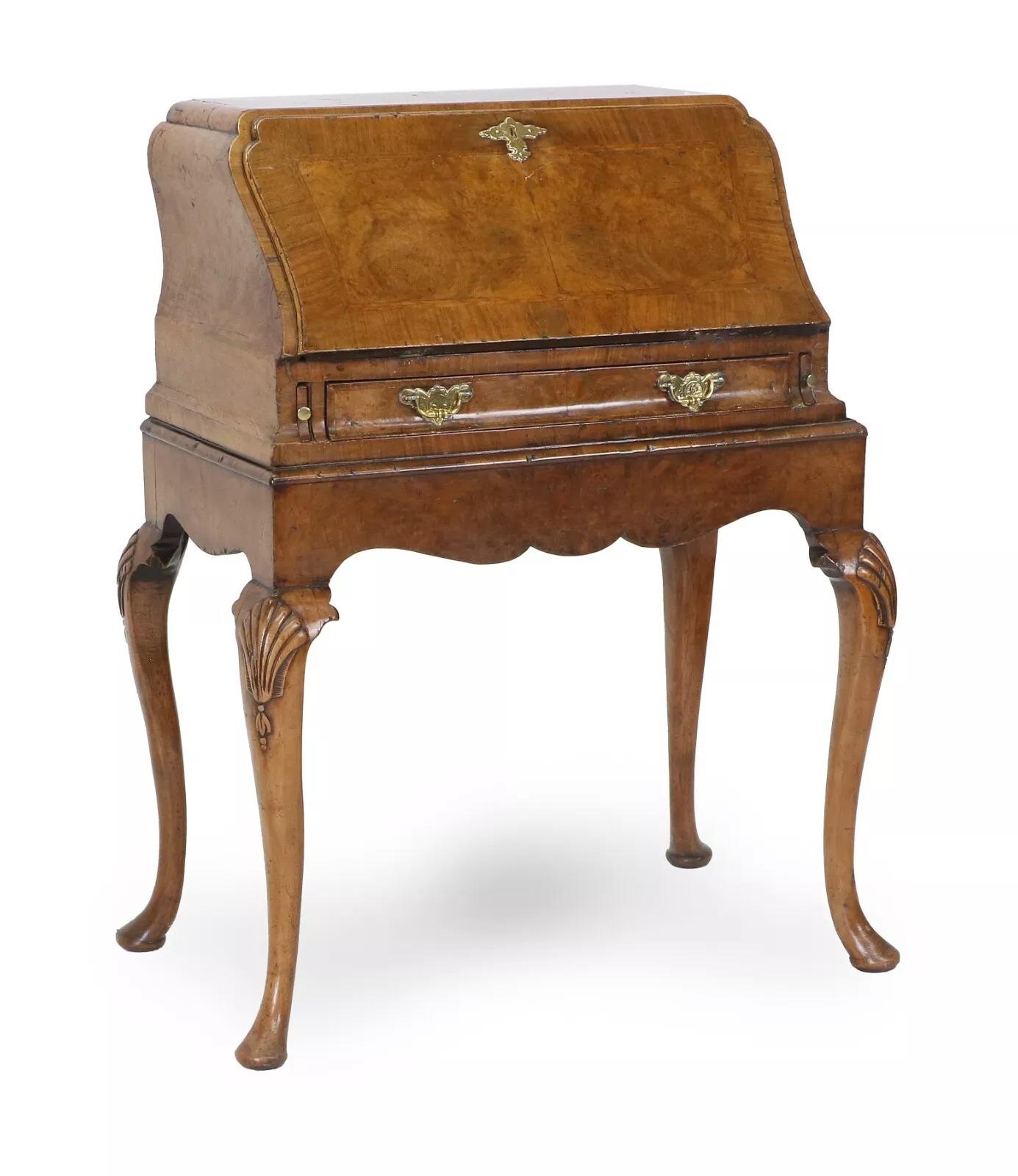 George I Style Burr Walnut Bureau on Stand Desk (1 of 11)