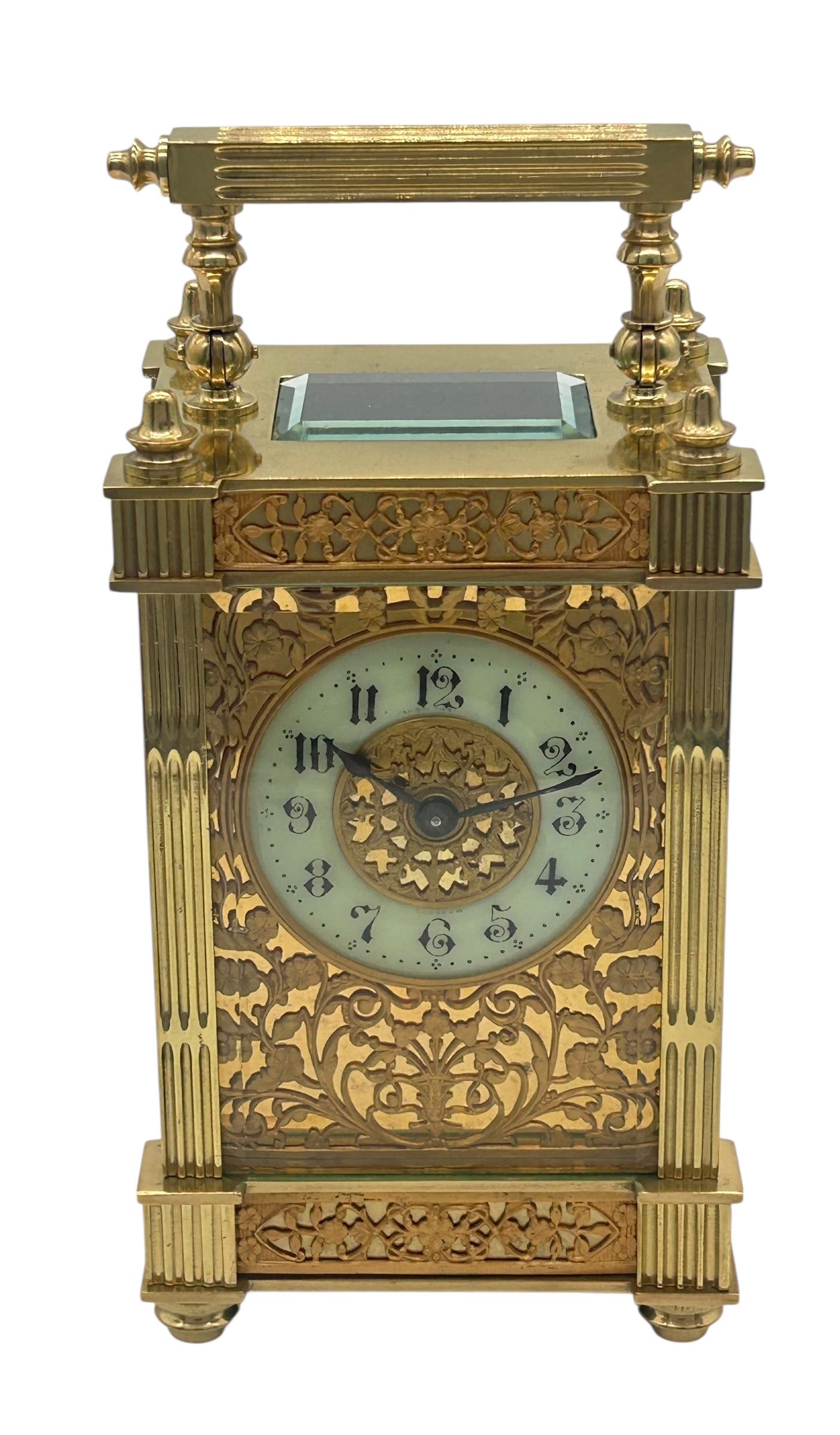 V Highly Collectable Carriage Clock with Fretwork Panels to All Sides + Masked Dial – French 8-day Timepiece Movement (1 of 10) V Highly Collectable Carriage Clock with Fretwork Panels to All Sides + Masked Dial – French 8-day Timepiece Movement (1 of 10)