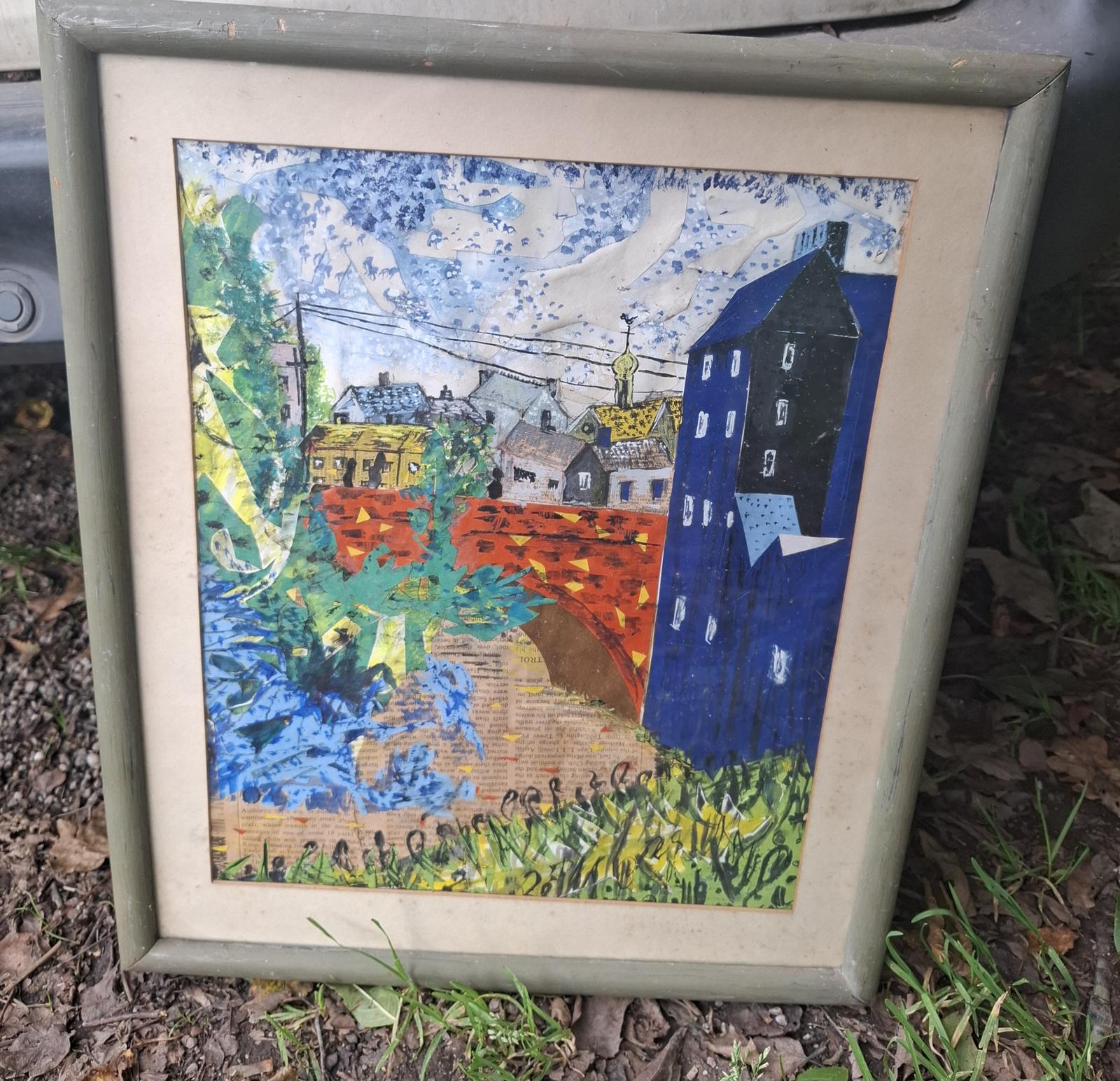 Superb Mid 20th Century Folk Art Welsh Mixed Media Painting - Aberayron (1 of 7)