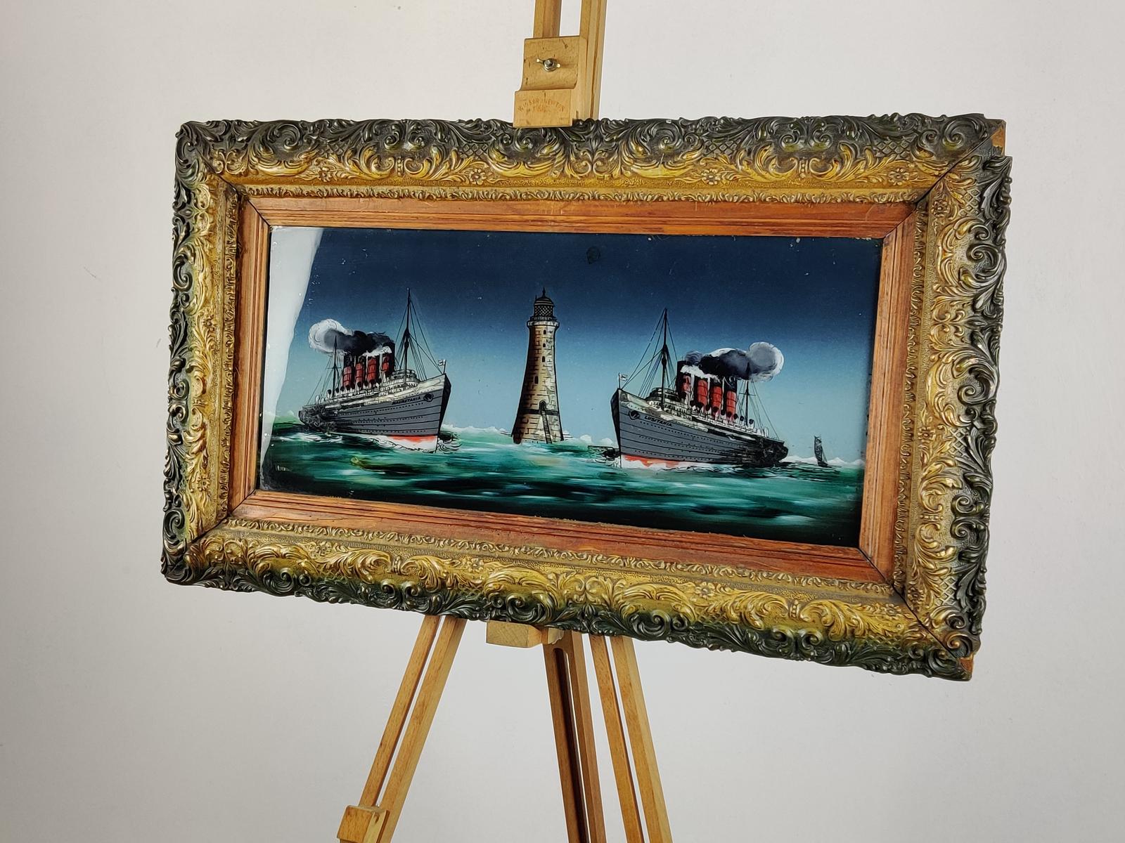 Mauretania & Lusitania Reverse Painting on Glass (1 of 11)