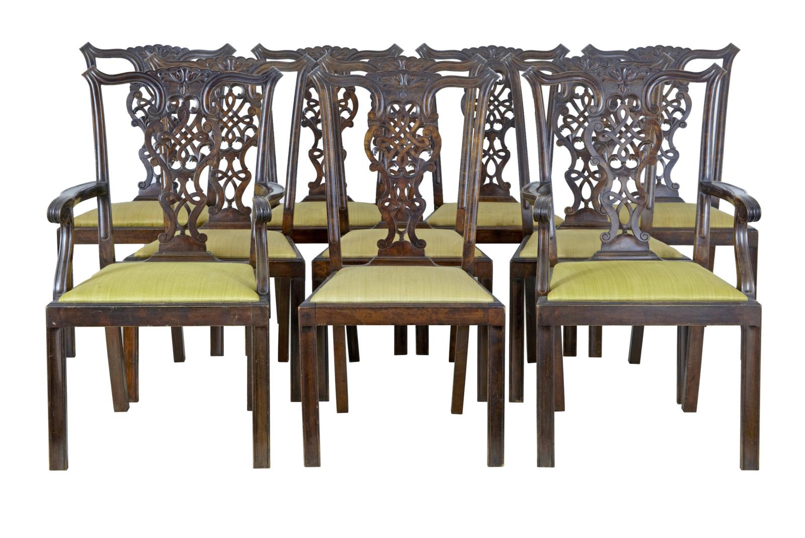 Set of 8+2 19th Century Carved Birch Chippendale Design Dining Chairs (1 of 6)