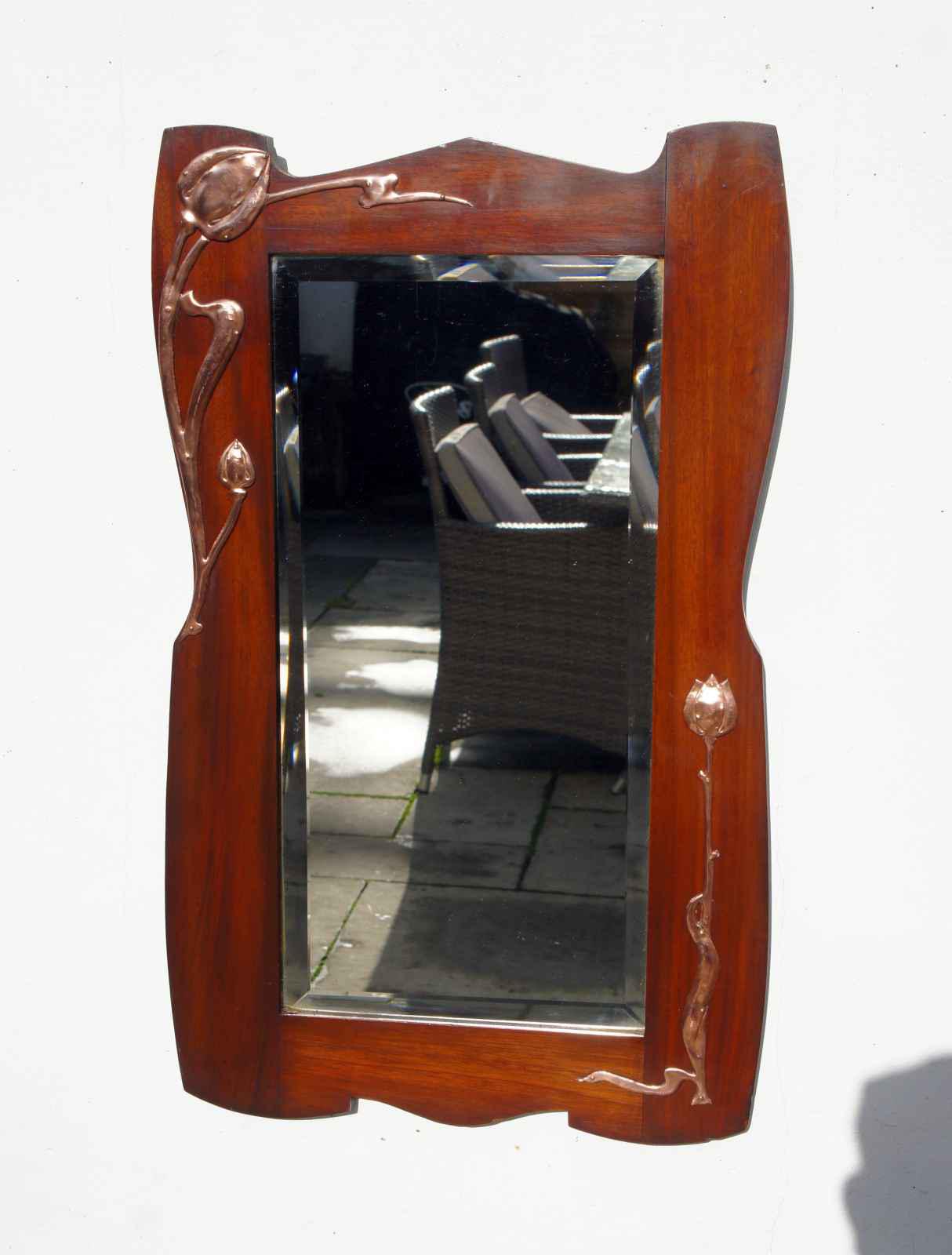 Elegant Art Nouveau Mahogany & Copper Pier Mirror (1 of 11) Elegant Art Nouveau Mahogany & Copper Pier Mirror (1 of 11)