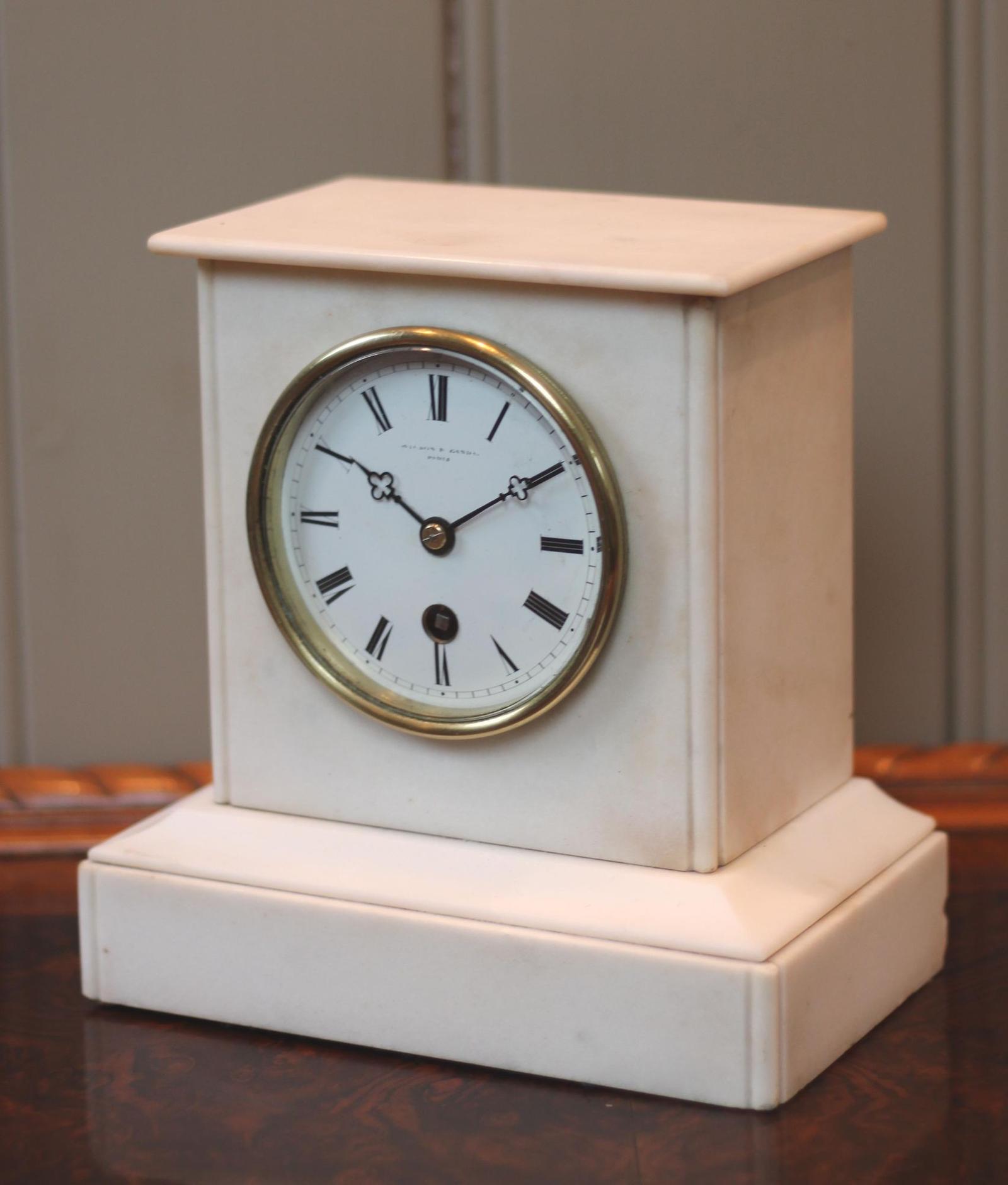 Mid 19th Century White Marble Mantel Clock (1 of 12)