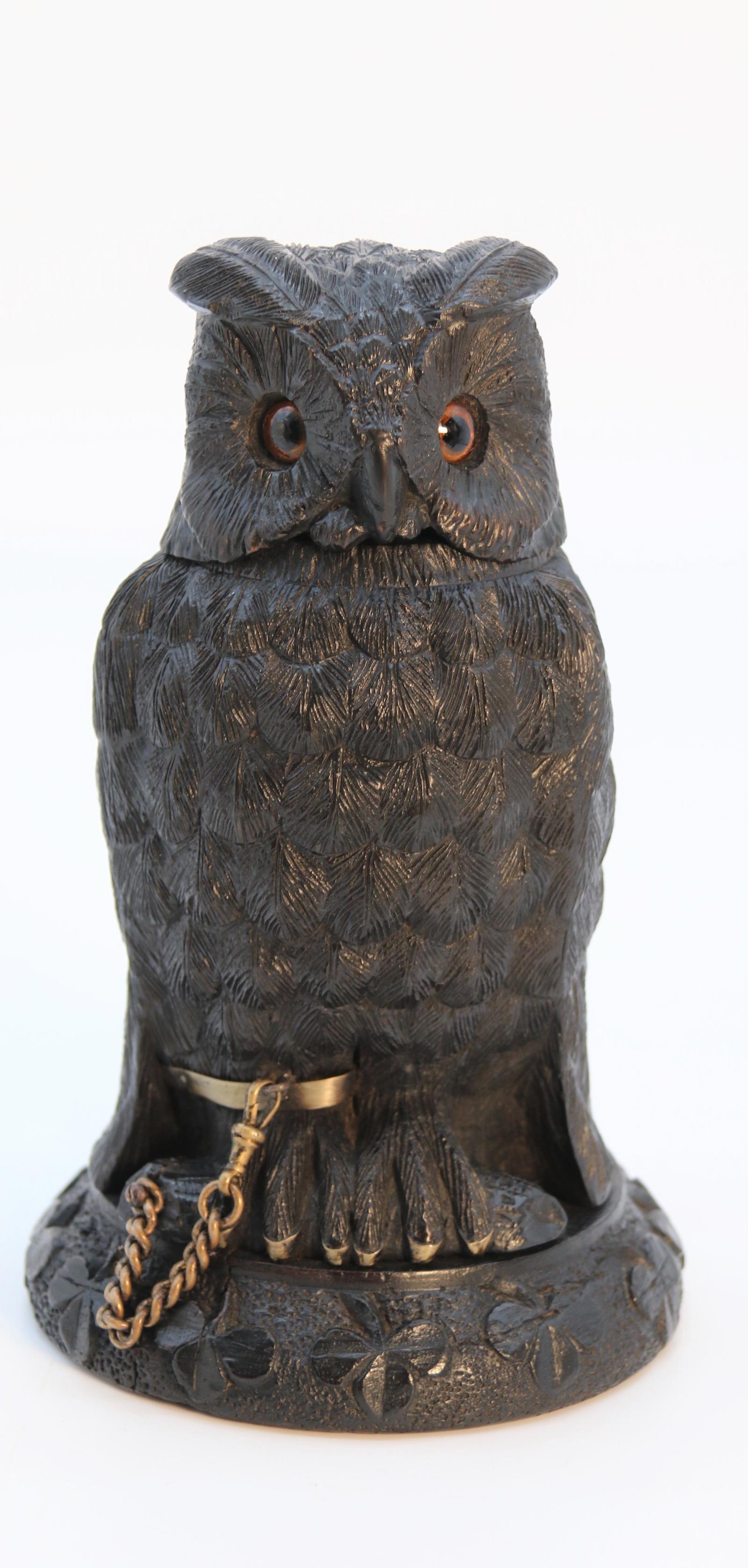 Irish Bog Oak Hand Carved Inkstand in Form of Owl Attributed to Cornelius Goggin, Dublin Ireland (1 of 27)
