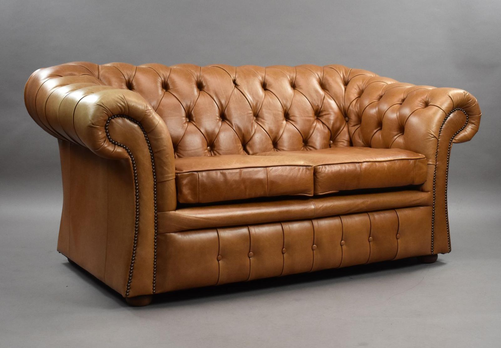 Tan Leather Two Seater Chesterfield Sofa (1 of 9) Tan Leather Two Seater Chesterfield Sofa (1 of 9)