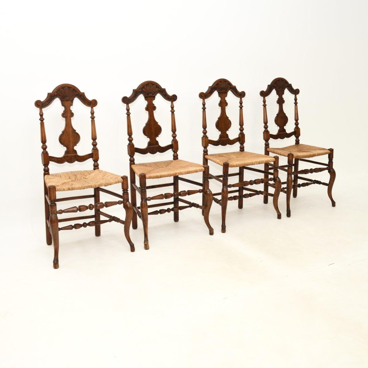 Set of Four Antique French Provincial Walnut Dining Chairs (1 of 10)