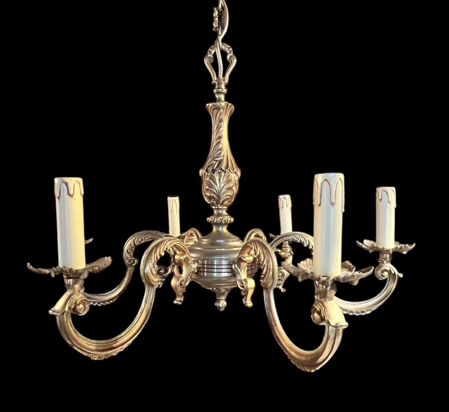 French Gilded Brass 6 Light Antique Chandelier (1 of 11)