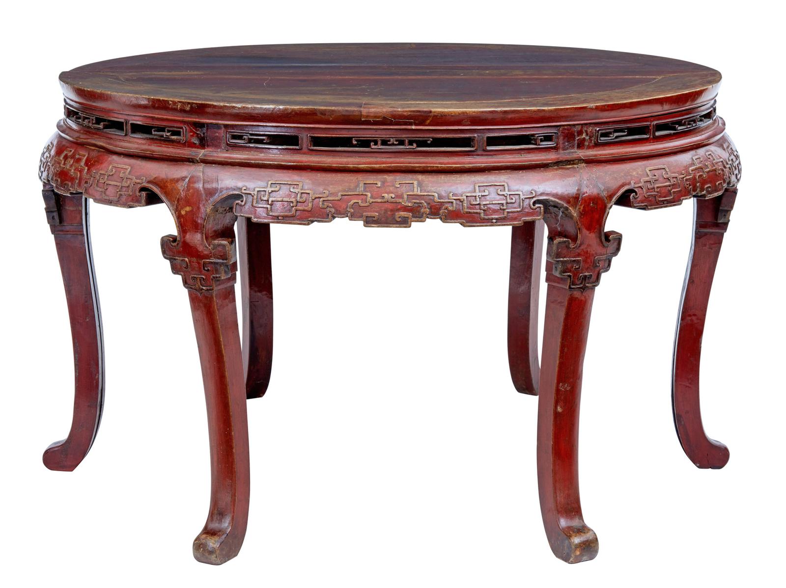 Pair of 19th Century Red Lacquer Chinese Demi Lune Tables (1 of 10)