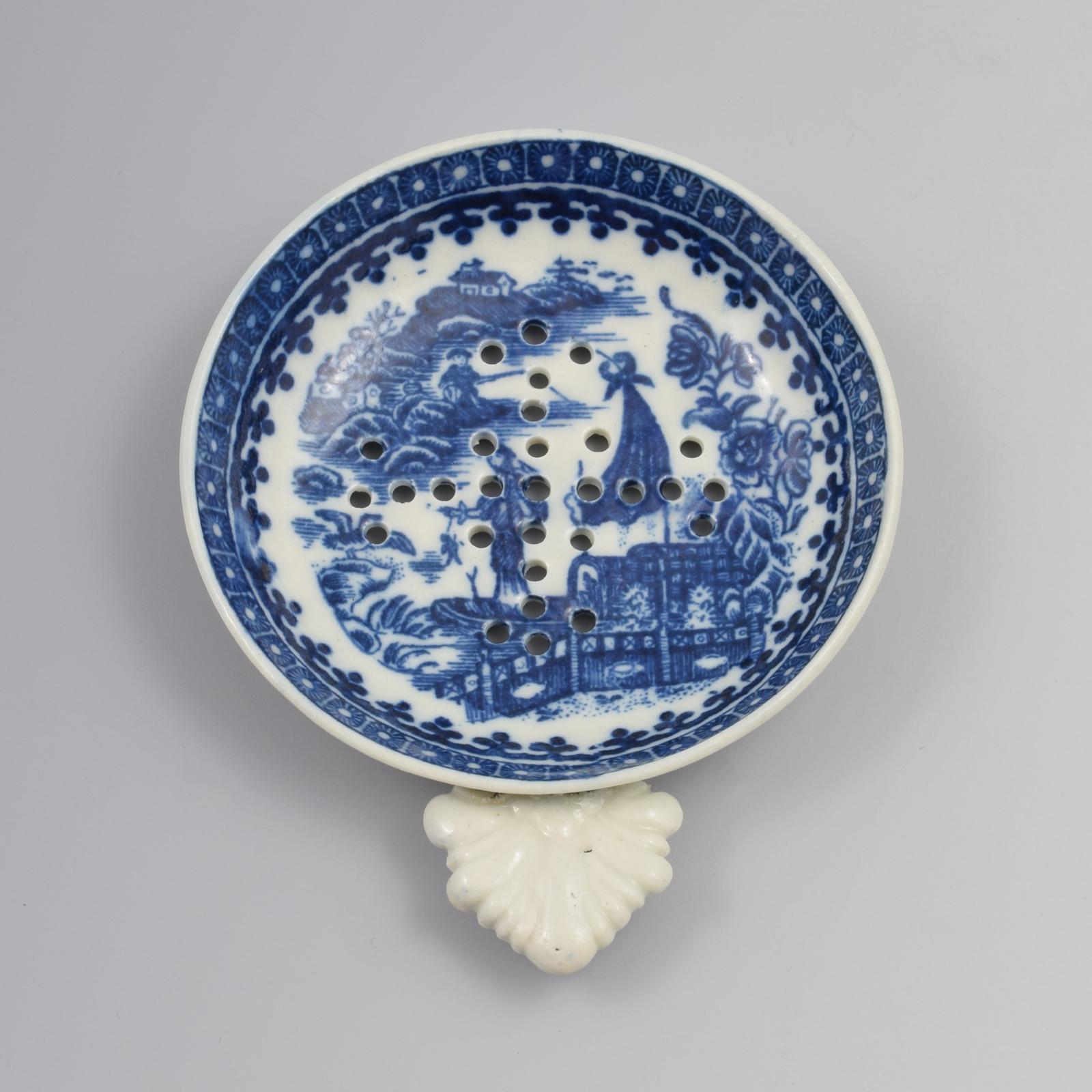 Rare Caughley Porcelain Egg Drainer Fisherman Patt. c.1785 (1 of 6) Rare Caughley Porcelain Egg Drainer Fisherman Patt. c.1785 (1 of 6)
