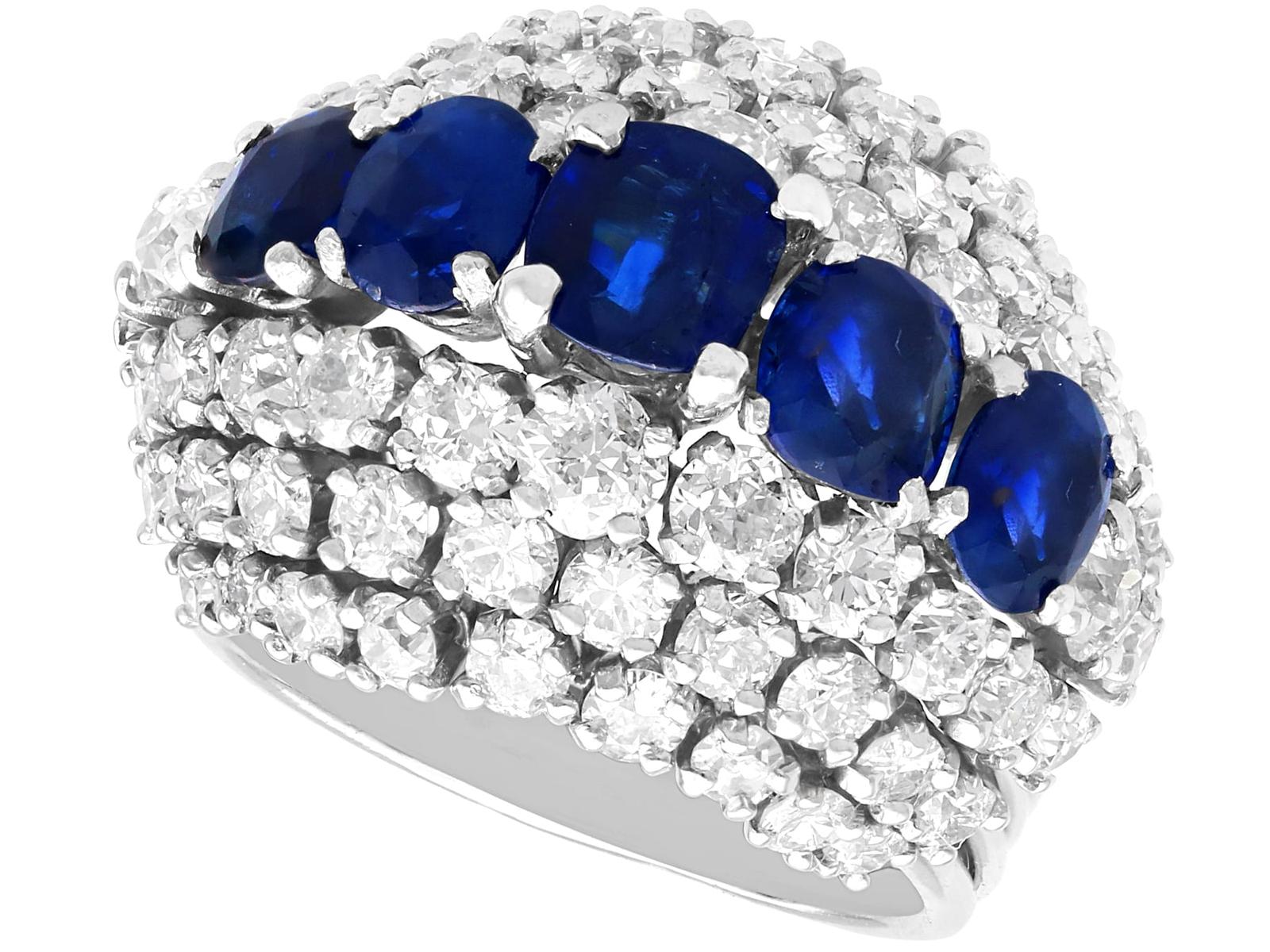 Vintage 5.17ct Basaltic Sapphire & 3.22ct Diamond, 18ct White Gold Dress Ring (1 of 13)