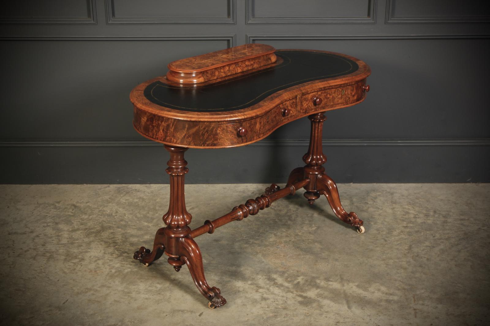 Marquetry Inlaid Burr Walnut Kidney Shaped Writing Table (1 of 12)