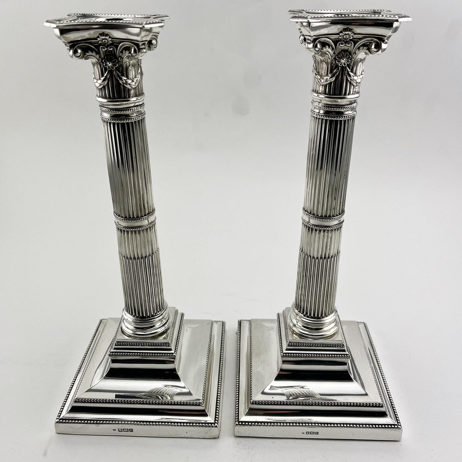 Pair of Georgian in Style Sterling Silver Candlesticks (1 of 9)