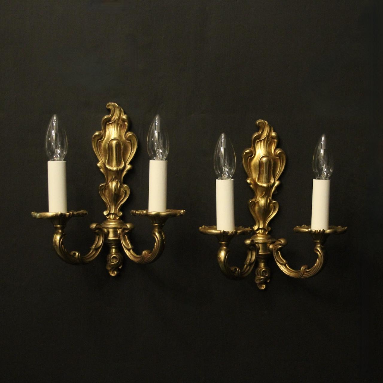 French Pair Of Gilded Twin Arm Wall Lights (1 of 10)