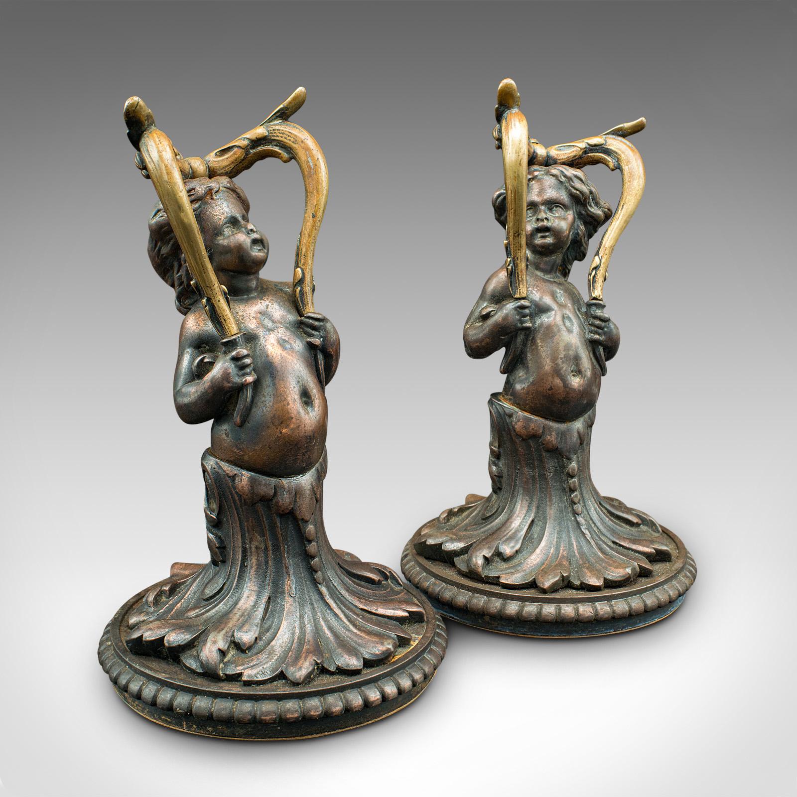 Pair of Antique Decorative Cherubs, English, Bronze, Doorstops - Victorian c.1900 (1 of 12)