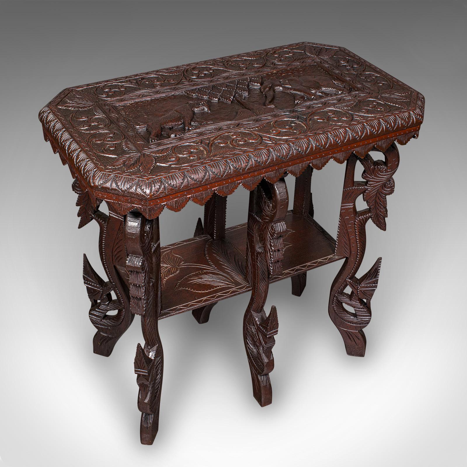 Antique Carved Side Table, Indian, Teak, Lamp, Side, Tray, Occasional, Victorian (1 of 12)