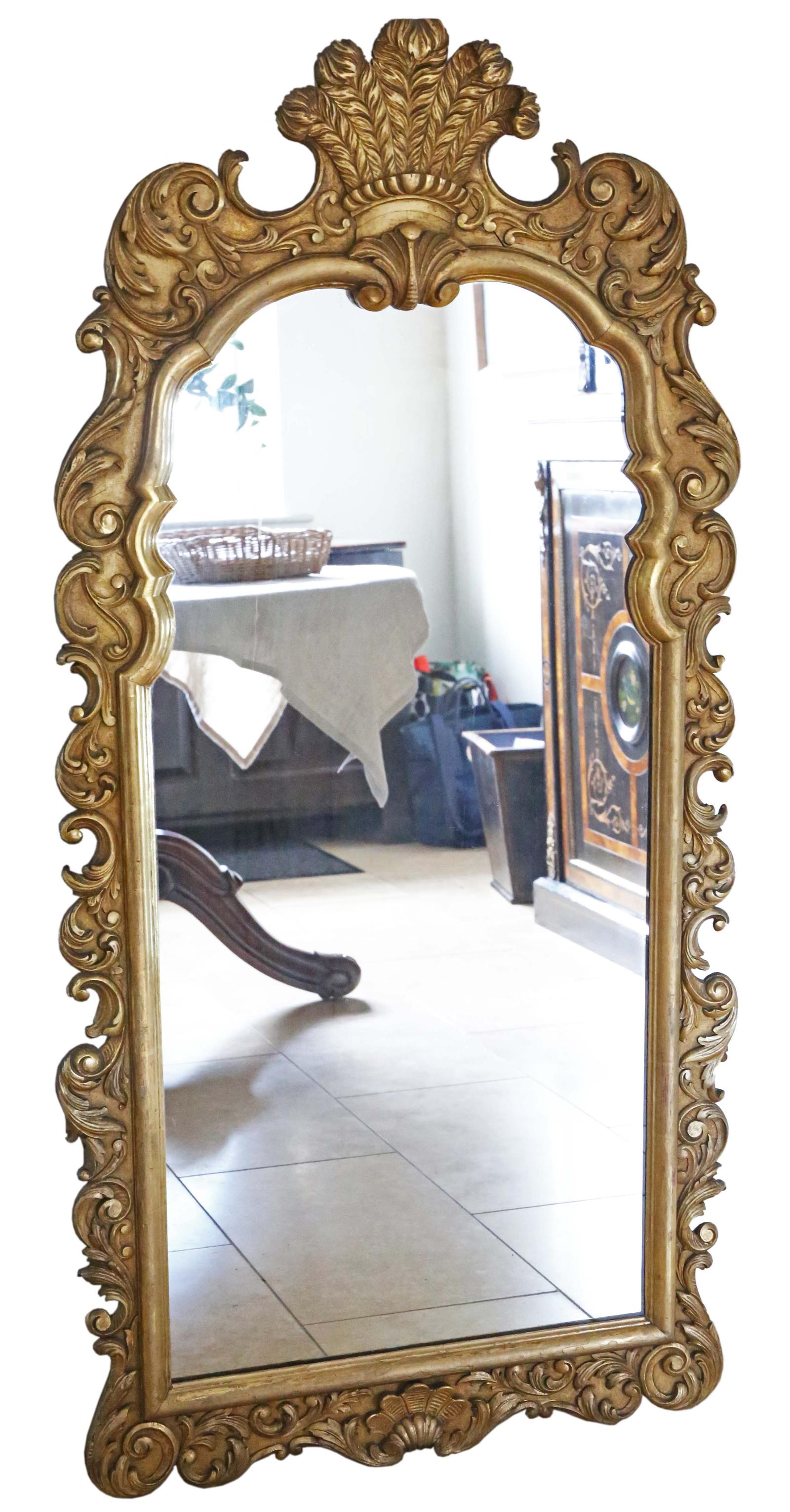 Antique Large c.1915 Gilt Wood Floor Overmantle Wall Mirror - High-Quality Piece (1 of 4) Antique Large c.1915 Gilt Wood Floor Overmantle Wall Mirror - High-Quality Piece (1 of 4)