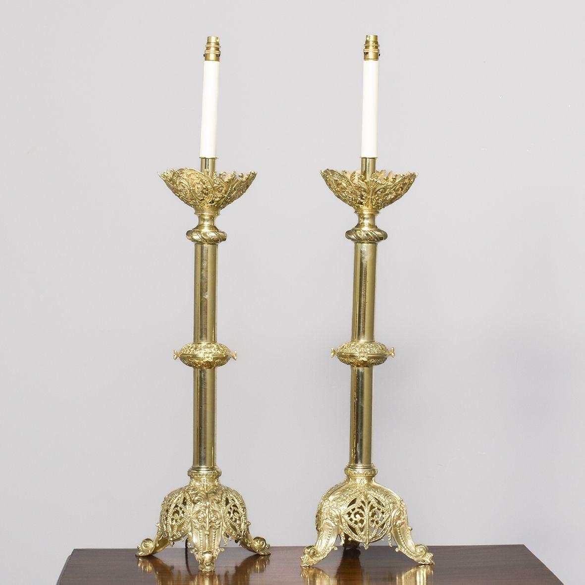 Monumental Pair of Cast Brass Lamps (1 of 8)