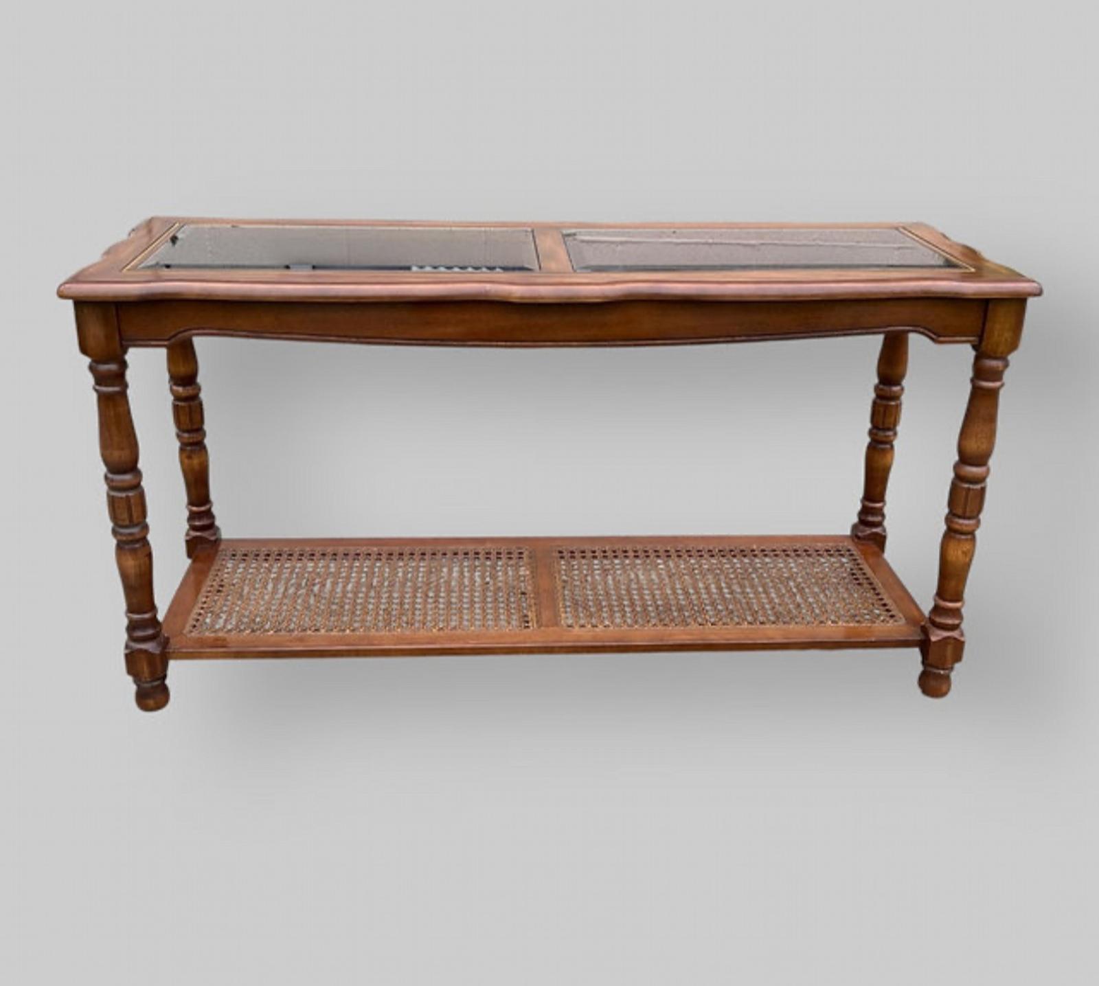 Vintage Smoked Bevelled Glass & Bergere Console Table (1 of 6)