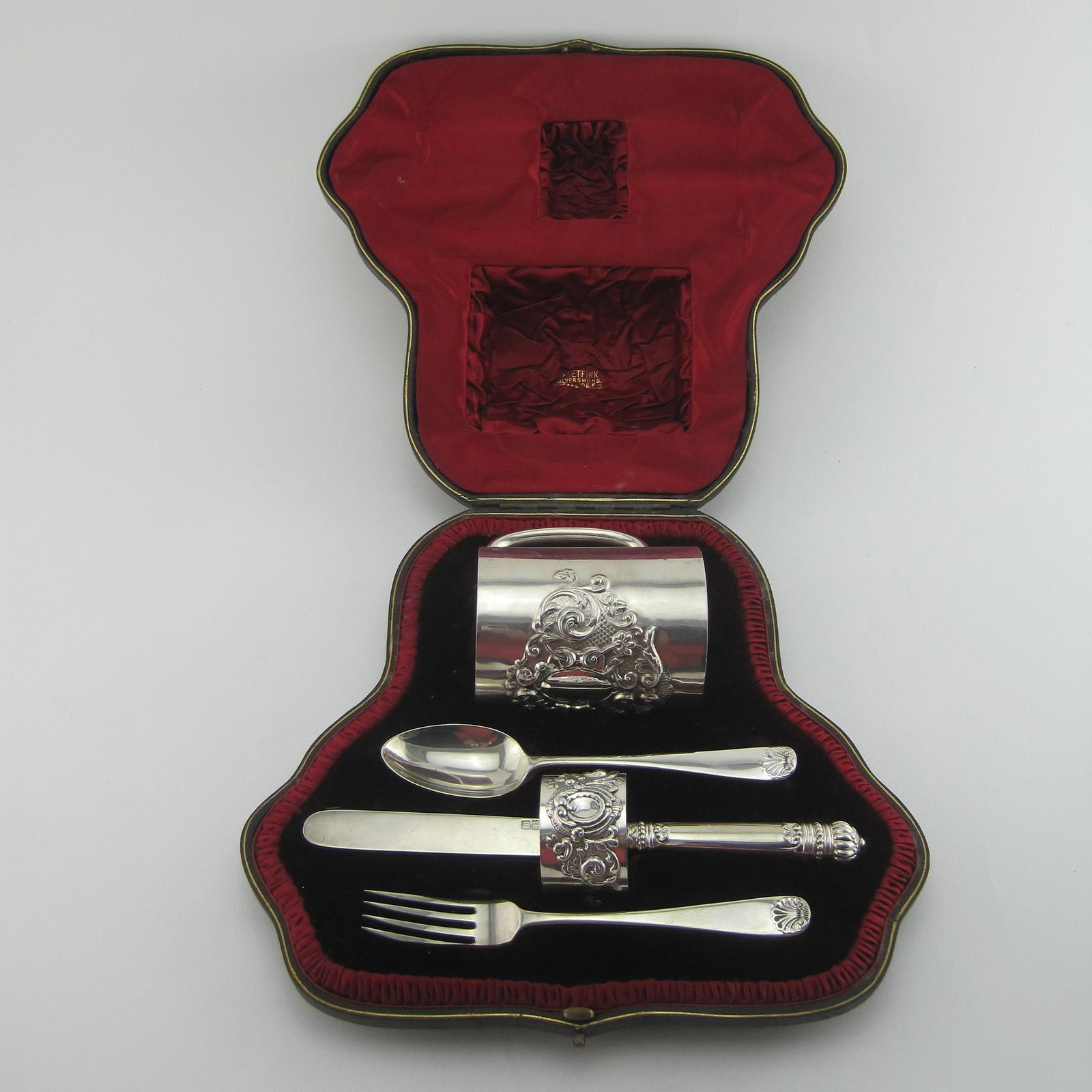 Victorian Five Piece Boxed Sterling Silver Christening Set (1 of 11)