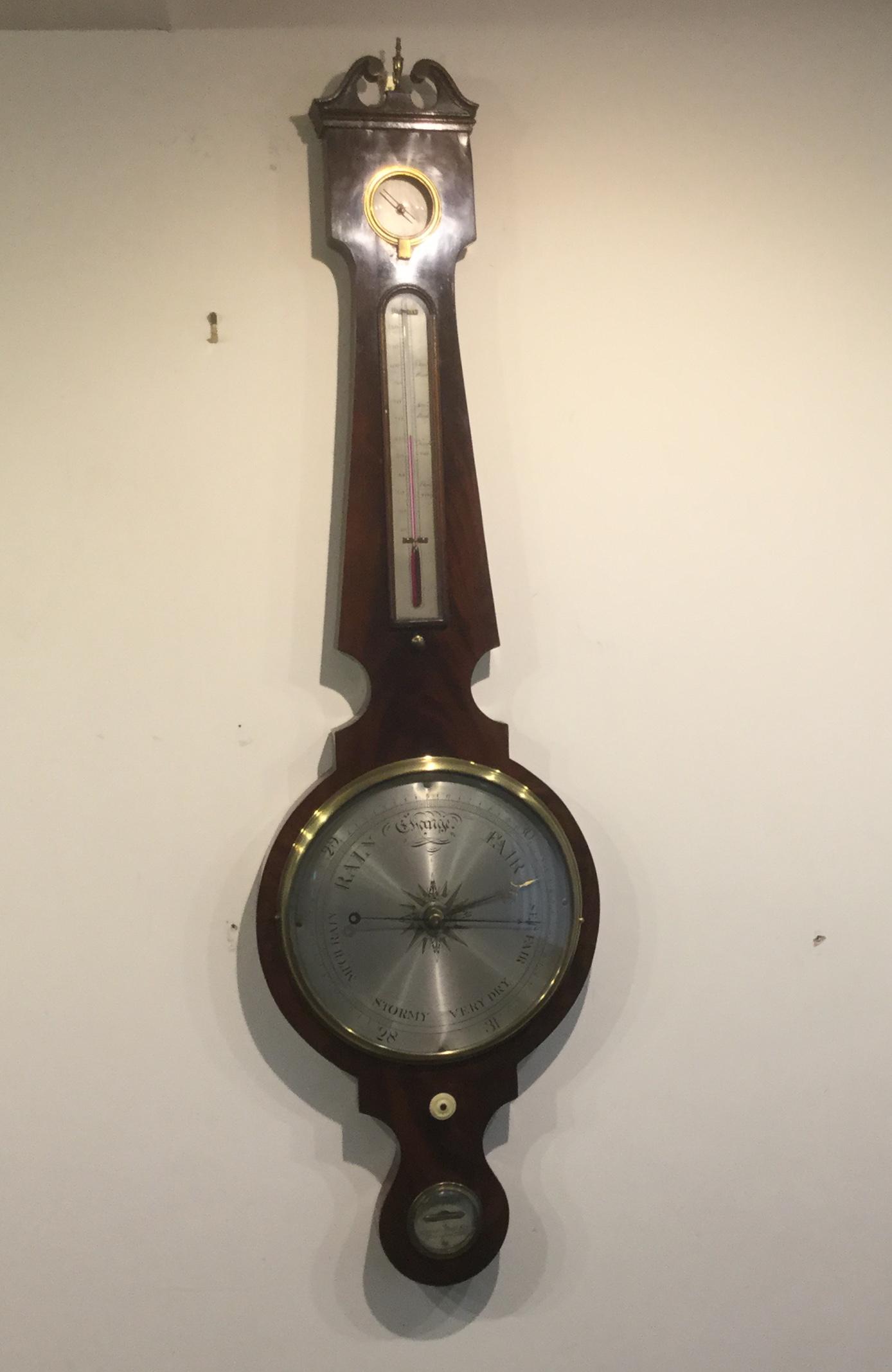 Mahogany Wheel Barometer by Francis Pearce, 9 Queens Head Row, Newington Butts, London (1 of 3)