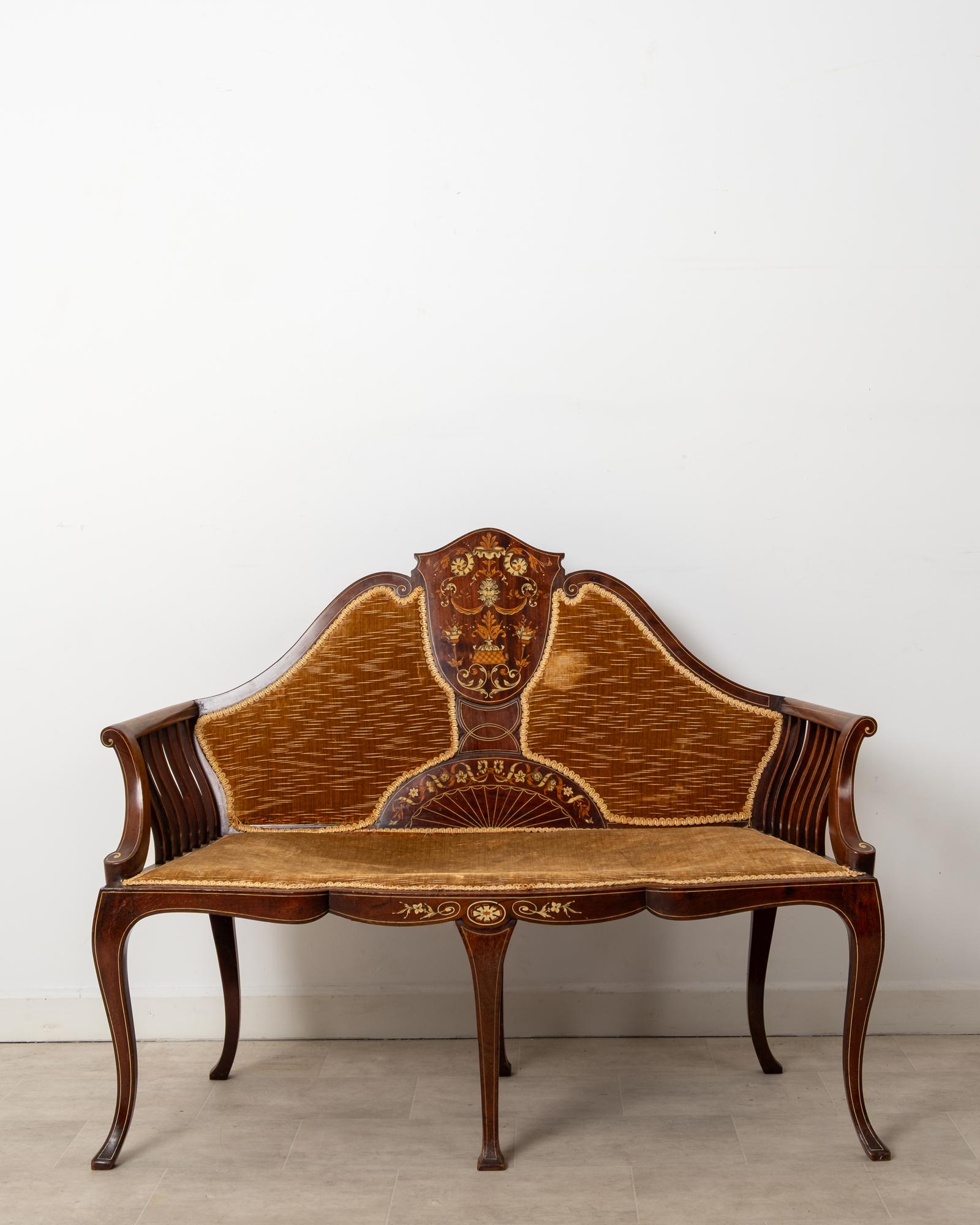 Antique Edwardian Mahogany Inlaid Settee (1 of 6) Antique Edwardian Mahogany Inlaid Settee (1 of 6)