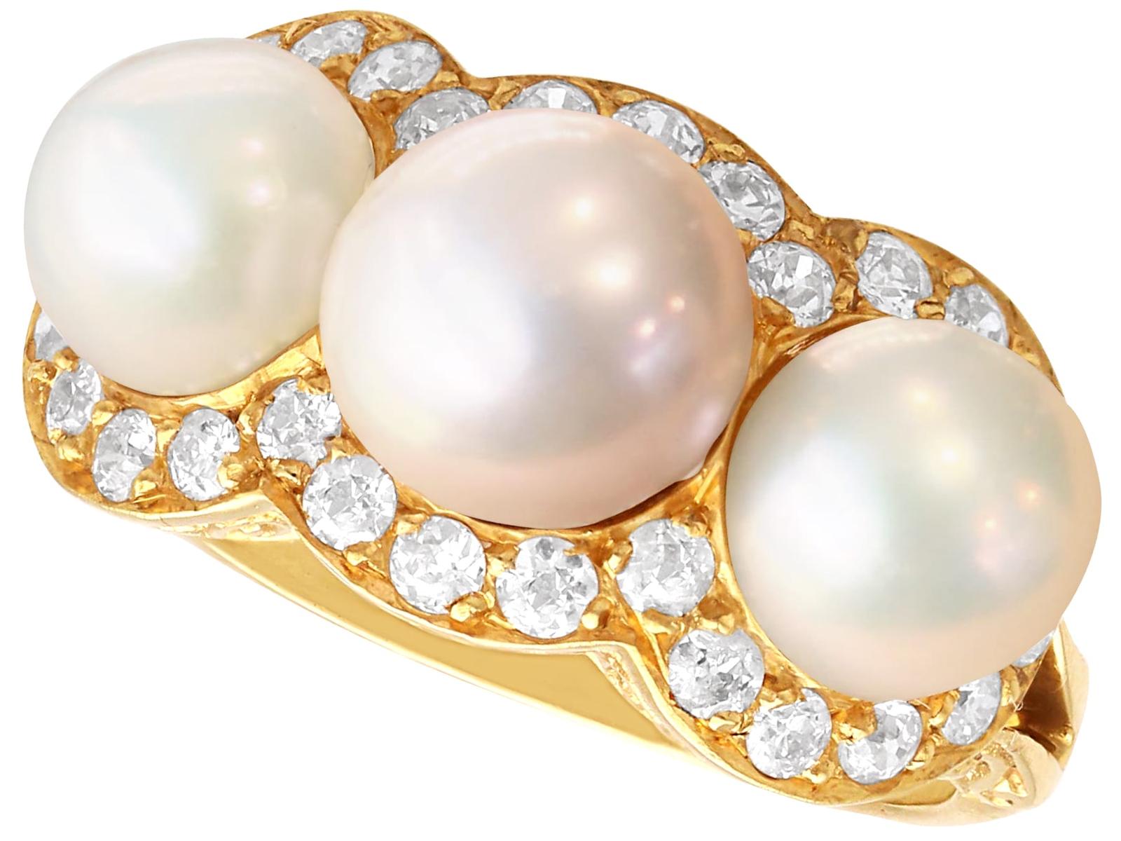 Cultured Pearl & 0.60ct Diamond, 18ct Yellow Gold Cluster Ring c.1935 (1 of 10)