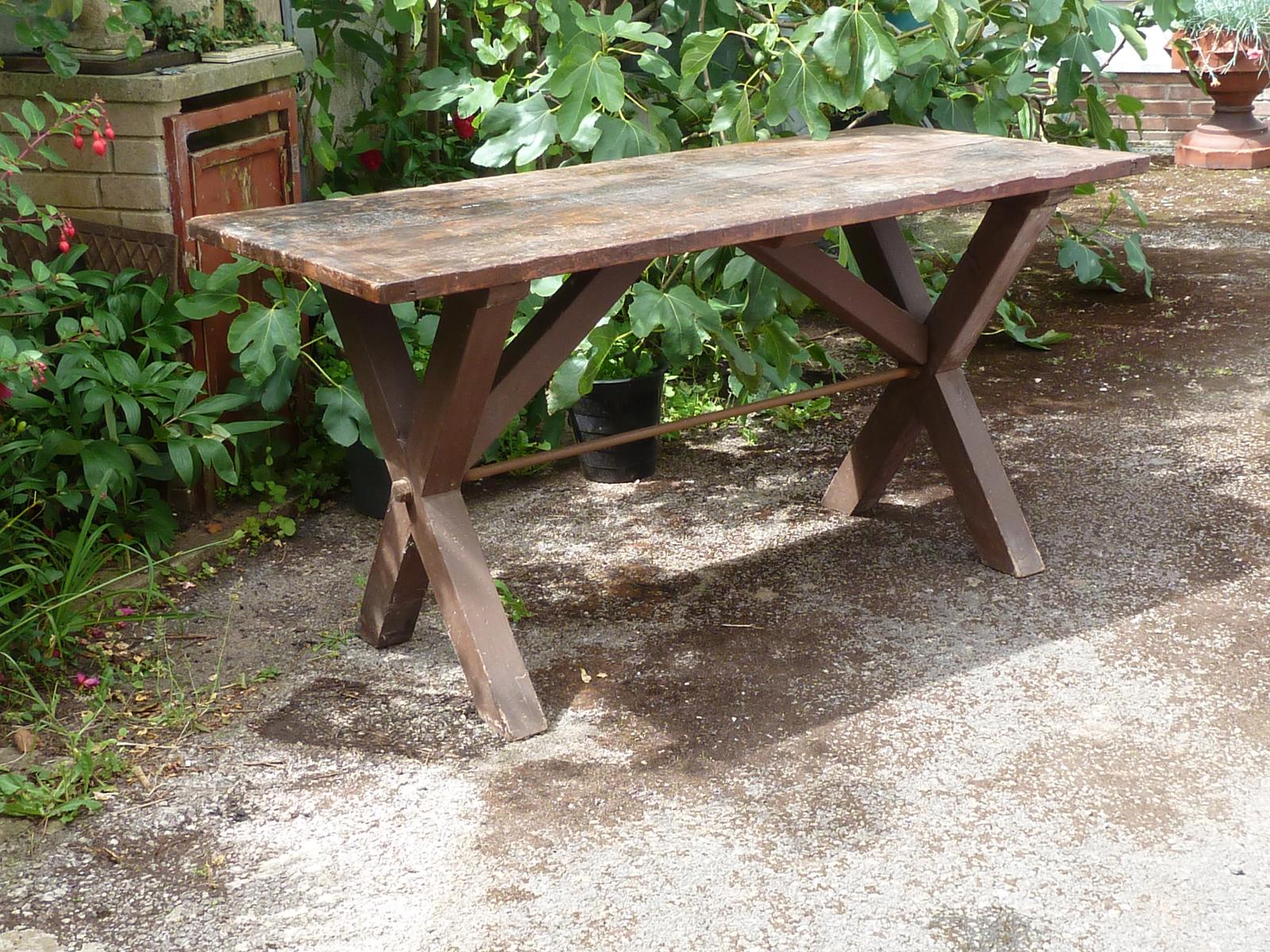Victorian Tavern Table X Framed Painted Pine 2 Plank Top Cleated Ends Kitchen Work Dining Refectory Rustic (1 of 16)