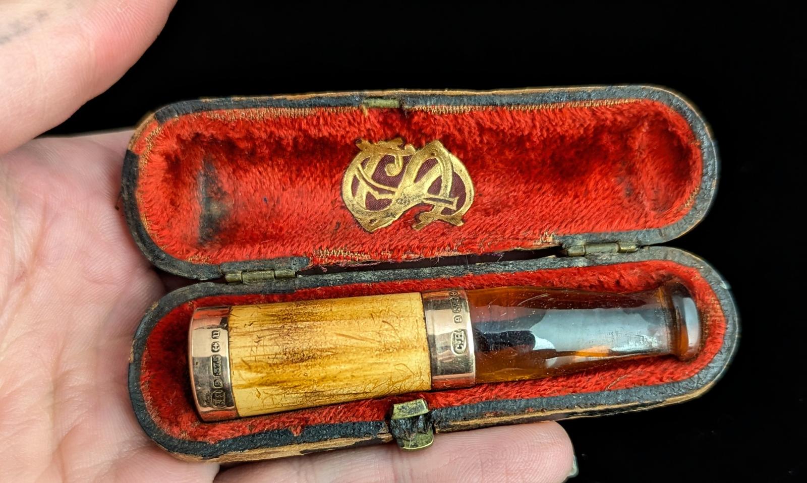 Antique Meerschaum & Amber Cheroot Holder 9ct Gold Cigar Holder (1 of 15) Antique Meerschaum & Amber Cheroot Holder 9ct Gold Cigar Holder (1 of 15)