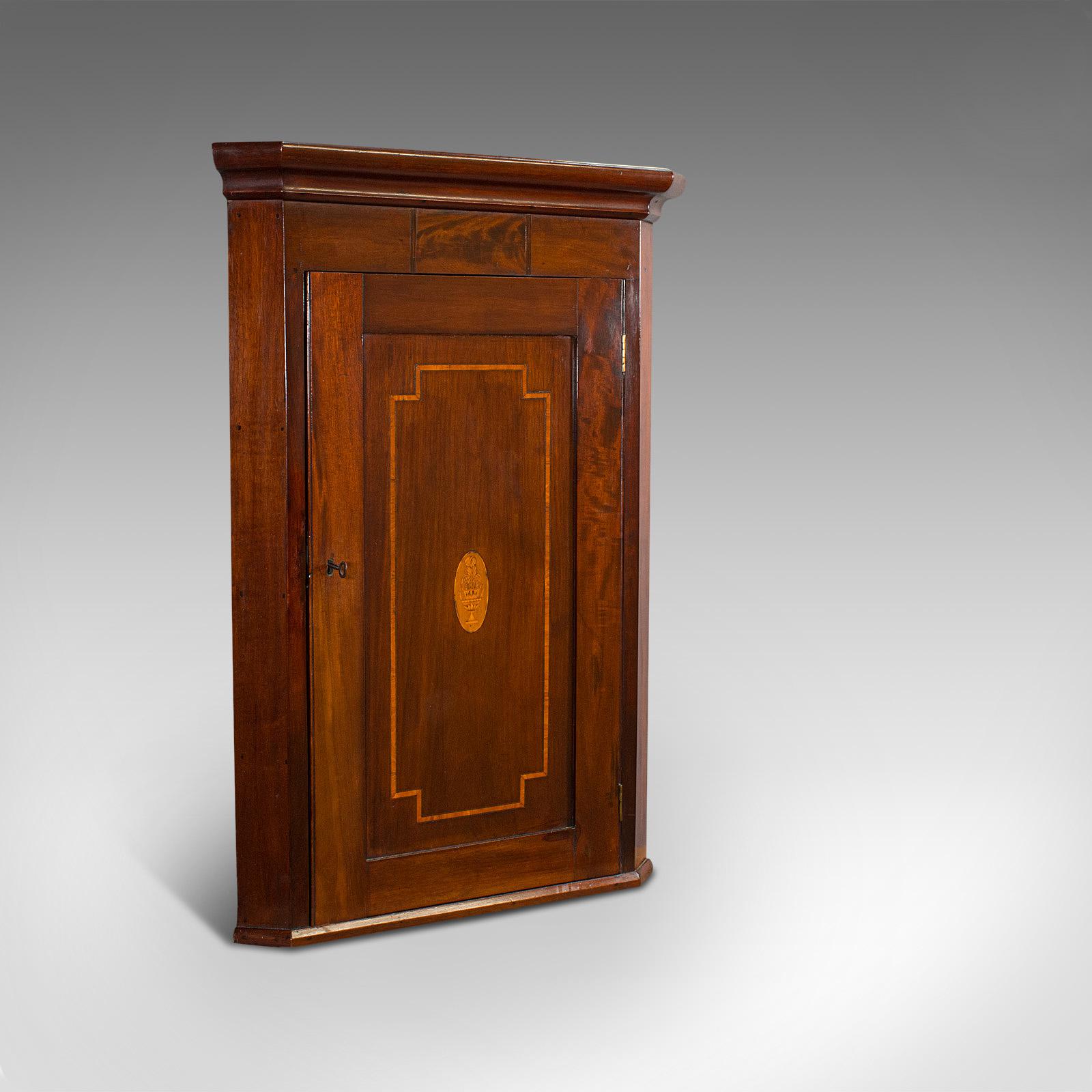 Antique Corner Cabinet, English, Mahogany, Walnut, Inlay, Georgian c.1800 (1 of 12)
