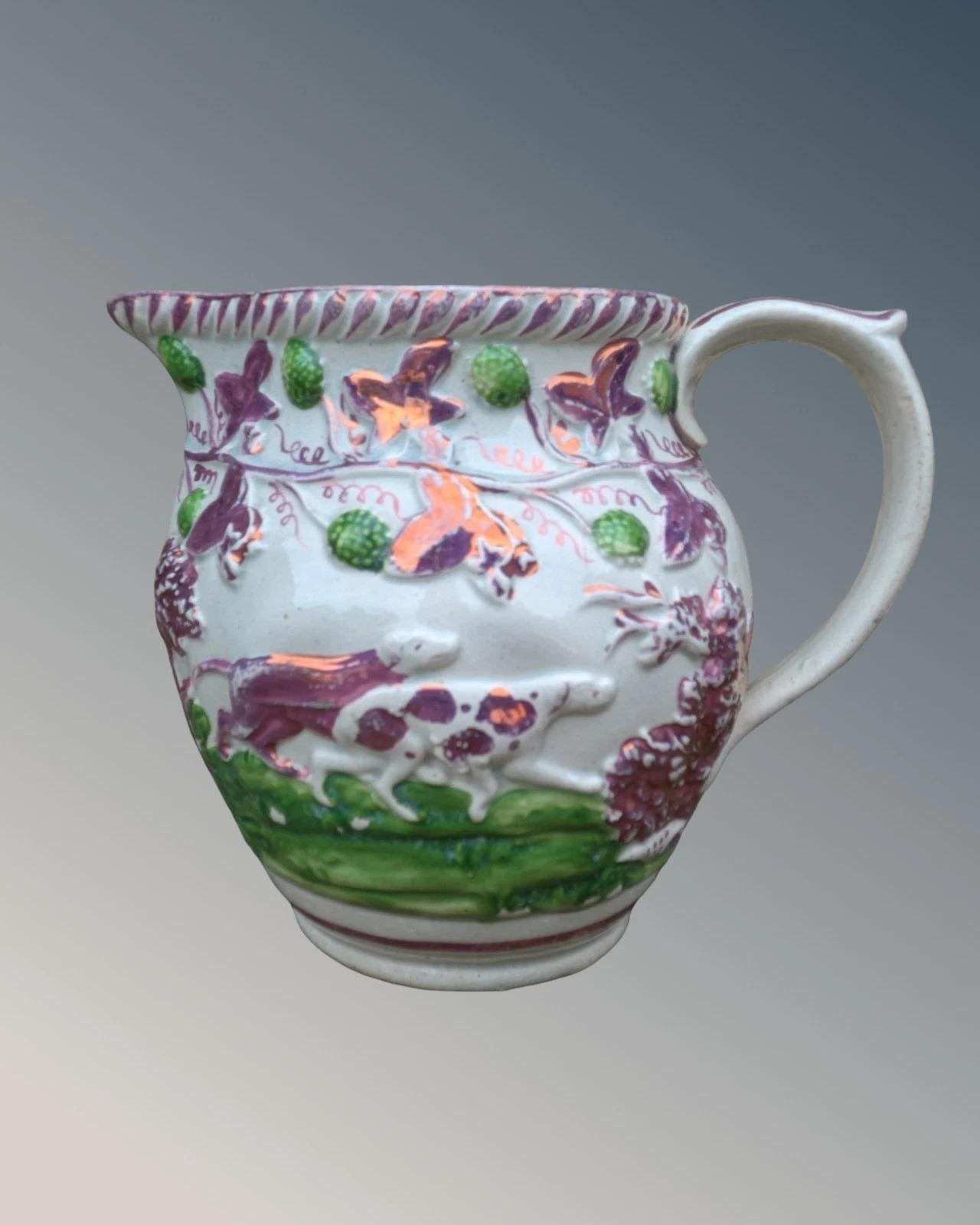Antique Sunderland Pink Lustre Jug Hounds (1 of 7) Antique Sunderland Pink Lustre Jug Hounds (1 of 7)