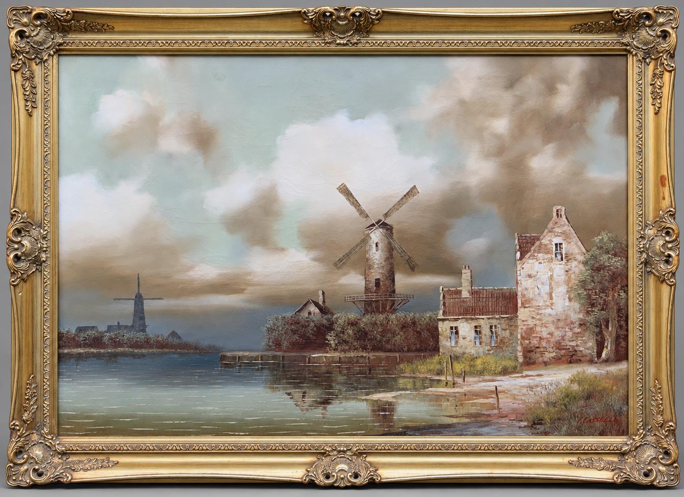 Large Beautiful 20th Century Dutch Windmill Landscape Oil Painting (1 of 10) Large Beautiful 20th Century Dutch Windmill Landscape Oil Painting (1 of 10)